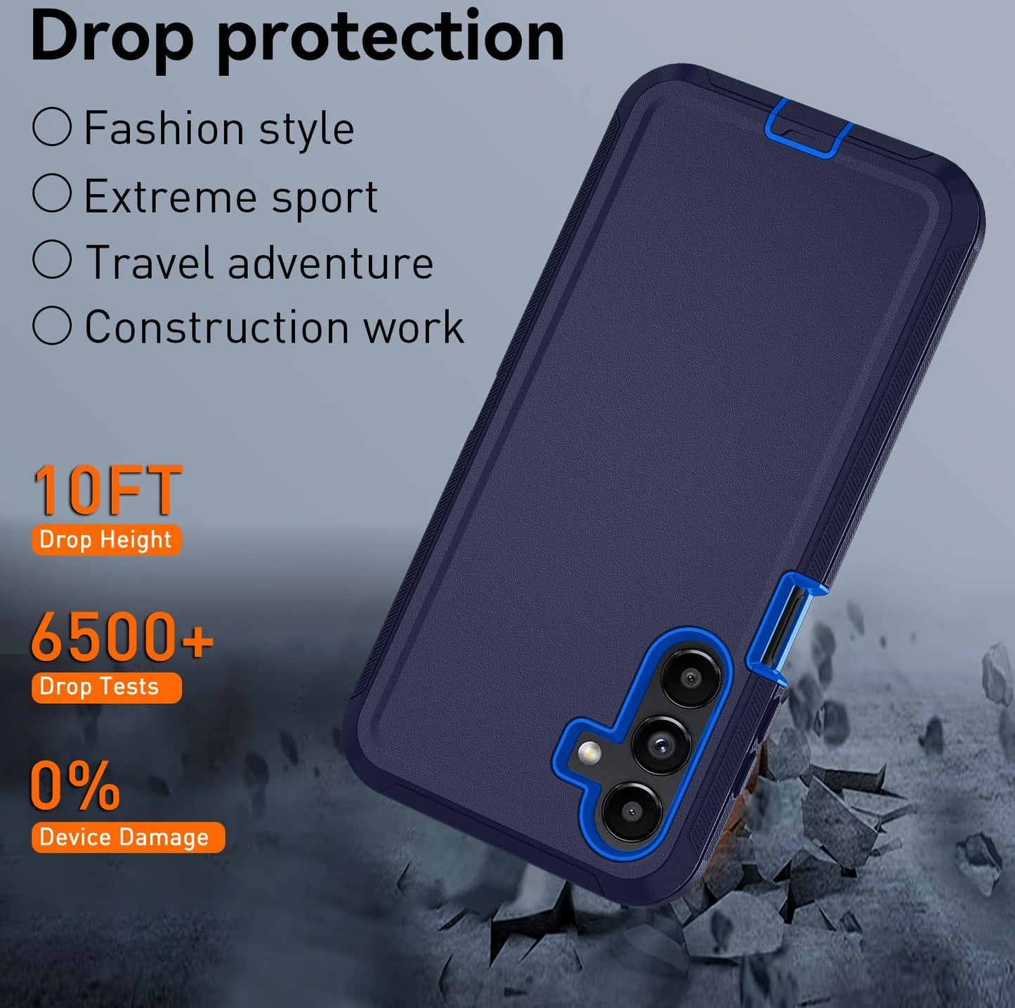 for Samsung Galaxy A17 5G case,A16 5G Heavy Duty case,with A Tempered Glass Screen Protector, [Military Grade Protective ] [Shockproof] [Dropproof] [Dust-Proof] (with Belt Clip-Dark Blue)