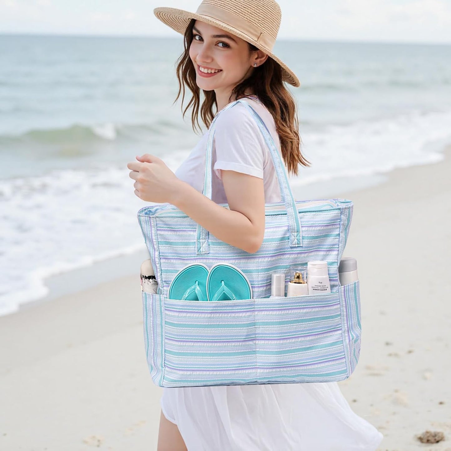Bluboon Waterproof Beach Tote Pool Bags for Women Ladies Extra Large Carry On Bag With Wet Compartment for Weekender Travel