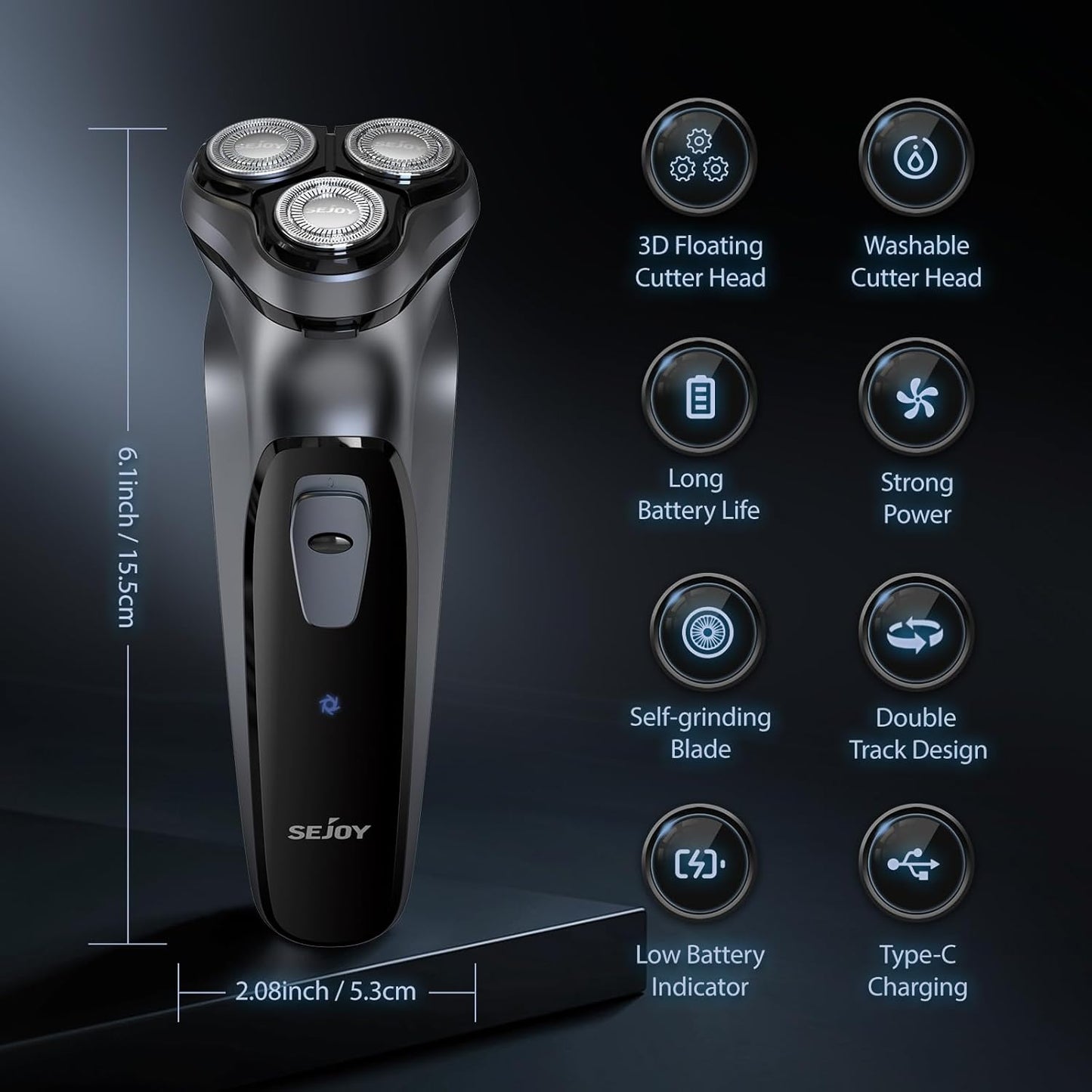 Sejoy Electric Razor for Men,Electric Shavers for Men,Face Shaver, Cordless Washable Rechargeable Shaving Machines,Pop Up Trimmer for Travel Home, LED Display,Fast Charging