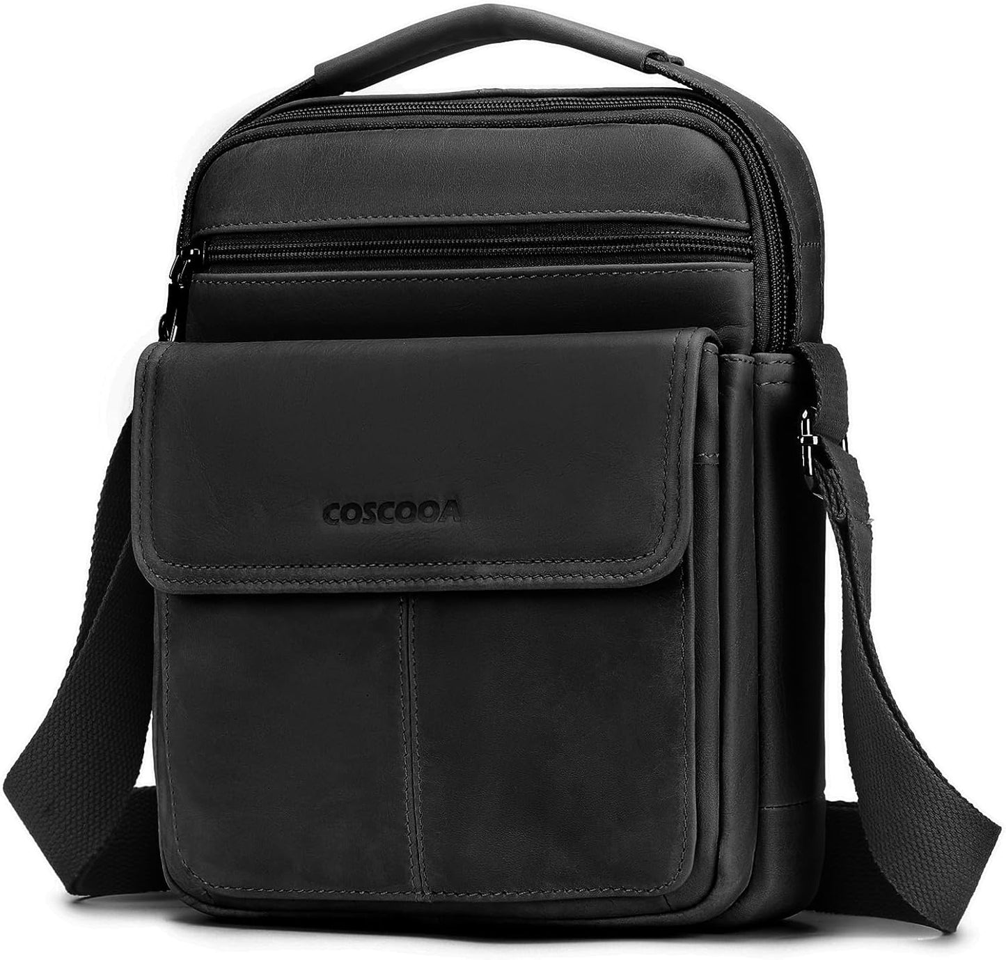 Men's Leather Crossbody Shoulder Bag - Messenger Satchel Travel Handbag