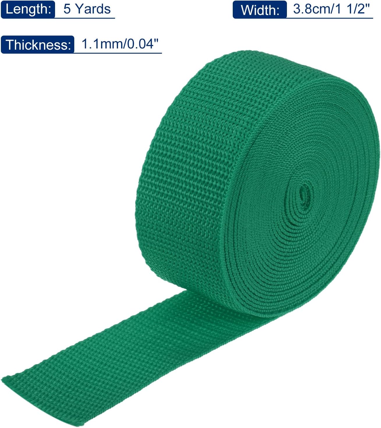 MECCANIXITY Lightweight Polypropylene Webbing Strap 1 1/2" 5 Yard Backpack Strapping Band Green for Outdoor Luggage Cargo Straps