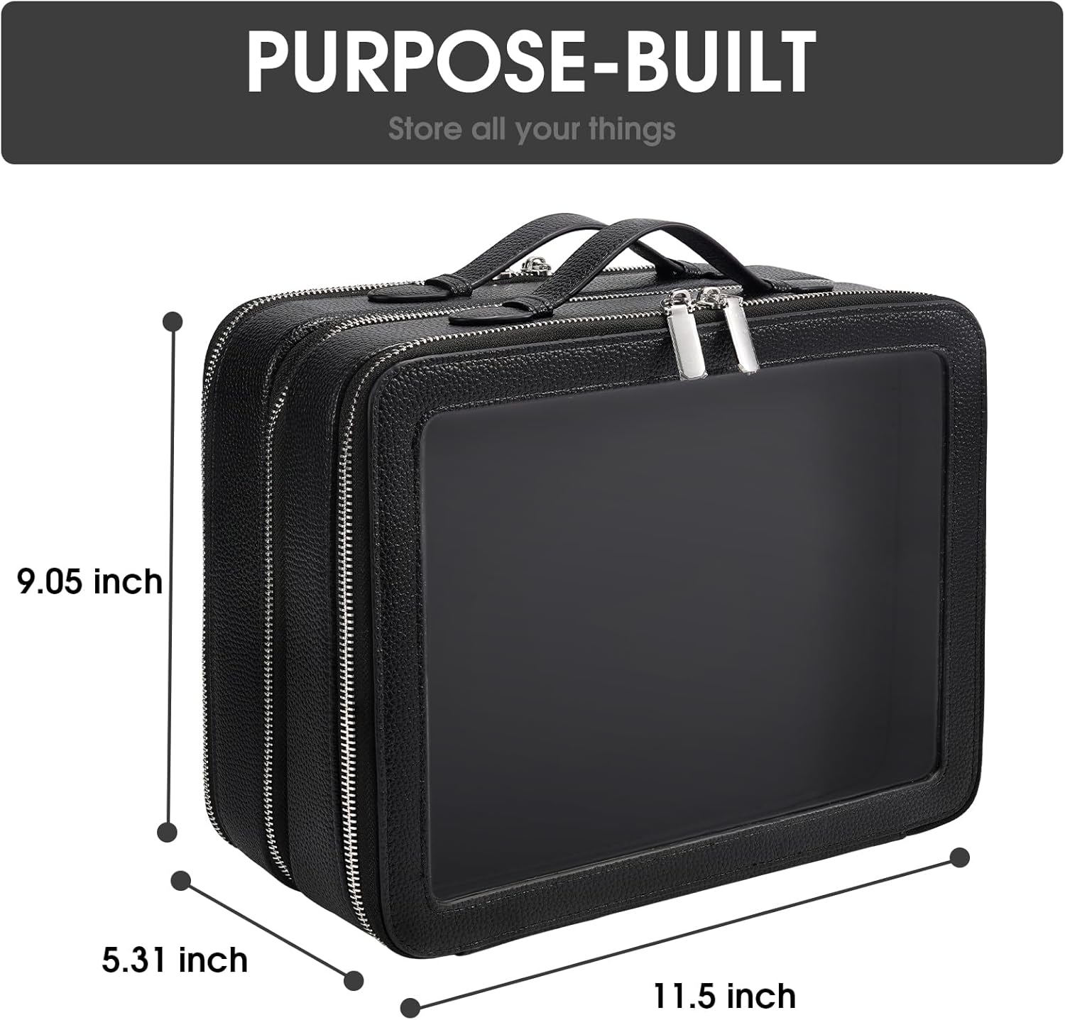 Clear Makeup Bag,Large Toiletry Case for Women,PU Leather Travel Cosmetic Bag,Detachable Makeup
