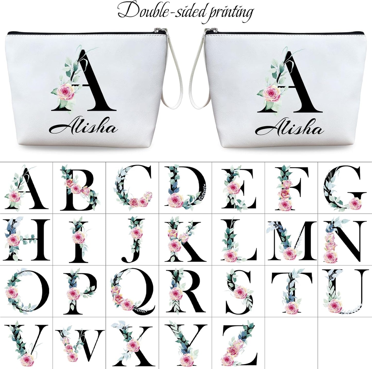 ubmpj Personalized Makeup Bag PU Leather Waterproof Custom Monogrammed Cosmetic Bag with Inner Pocket Gift for Wedding Birthday Christmas Bride Bridesmaid Friends