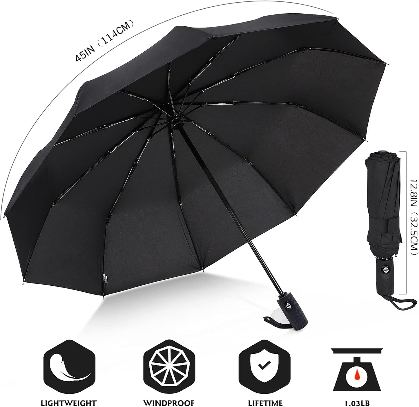ZOMAKE Travel Umbrella Compact - 10 Ribs Portable Collapsible Umbrellas for Rain Windproof - Paraguas Automatic Small Folding Umbrella Lightweight Packable Umbrella for Women Men