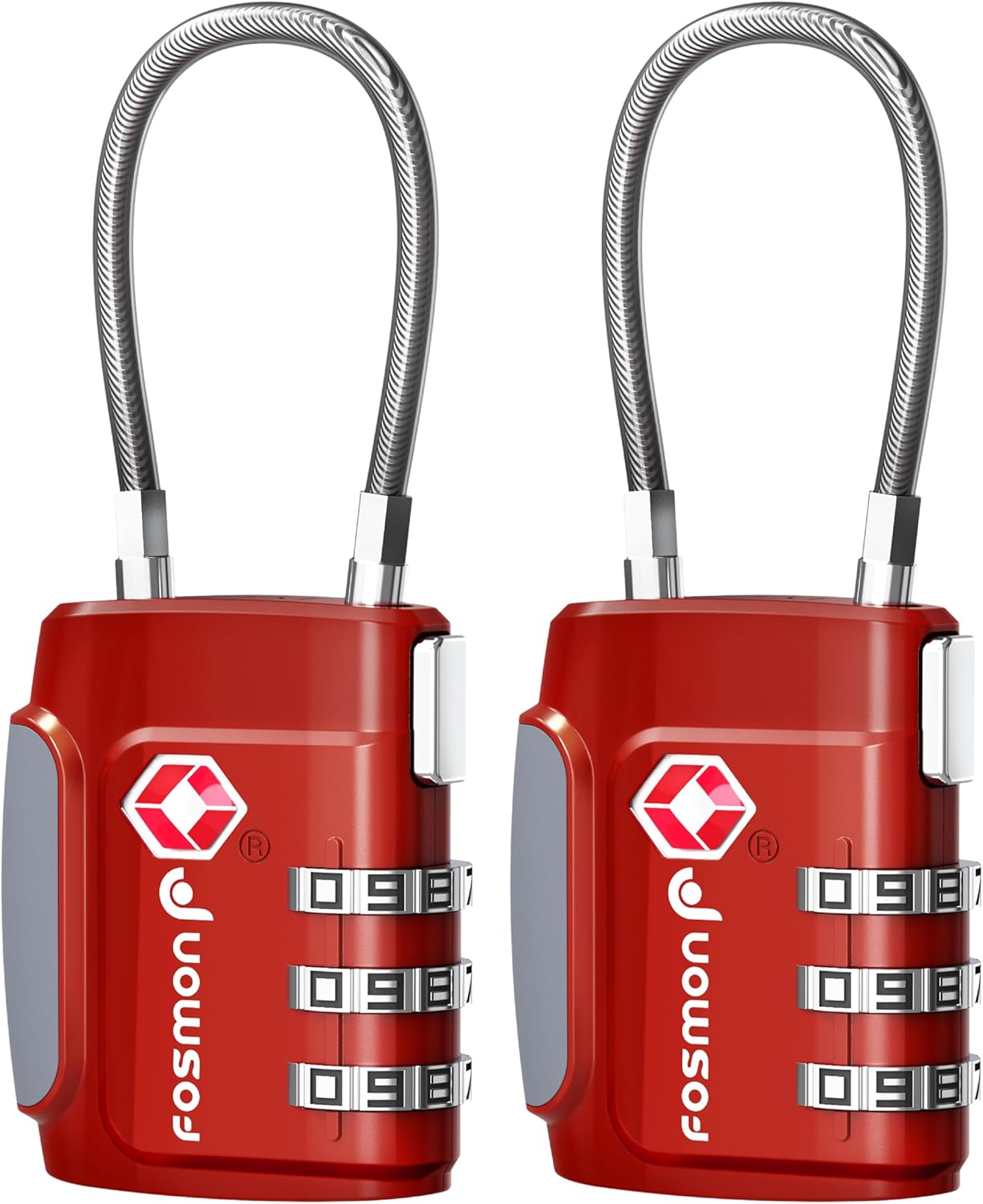 Fosmon TSA Approved Cable Locks for Luggage, Suitcase Locks with Push Release Button, 3 Digit Long Shackle Combo Wire Locks for Backpack, Gym Locker