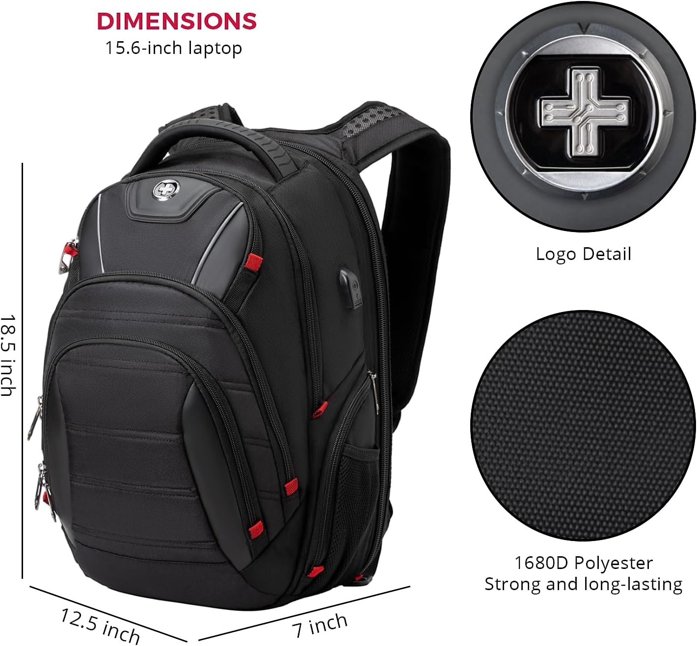 Swissdigital Design Travel Backpack for men, TSA Friendly USB Charging RFID Protection Business
