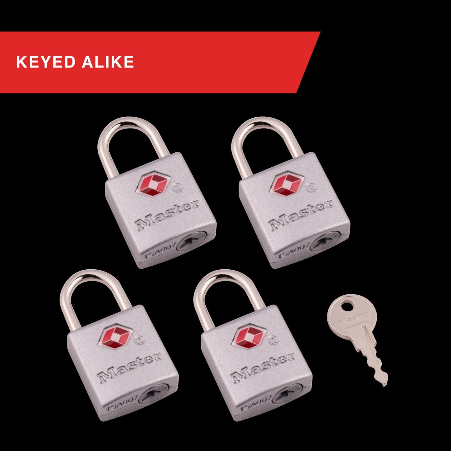 Master Lock TSA Luggage Lock Keyed Alike, Brass and Nickel, 4-Pack 4683Q