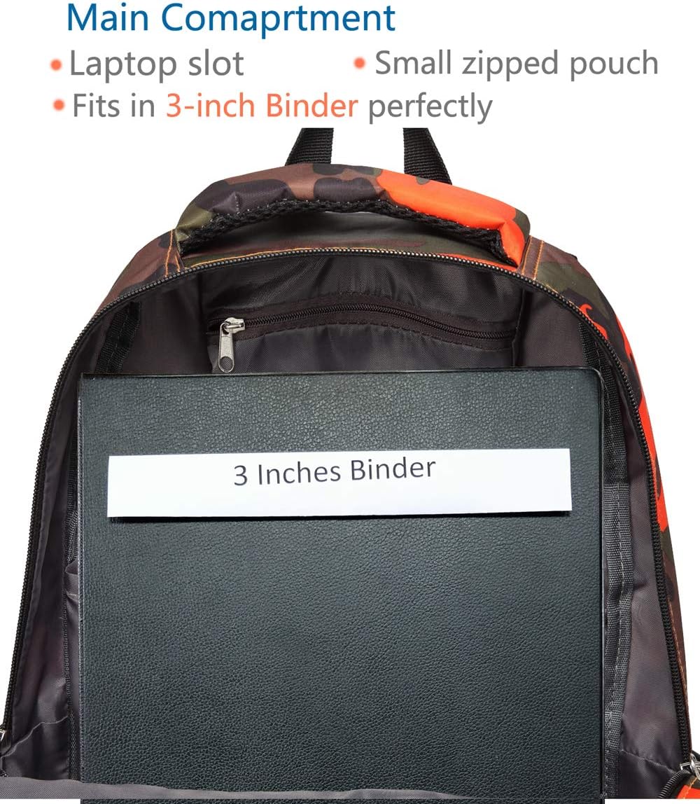 BLUEFAIRY Kids Backpacks for Boys Girls Elementary Primary Middle School Bookbags Back to School Bags for Childs Age 6-8 Mochilas Escolares para Niños Niñas 17 Inch Camo Orange