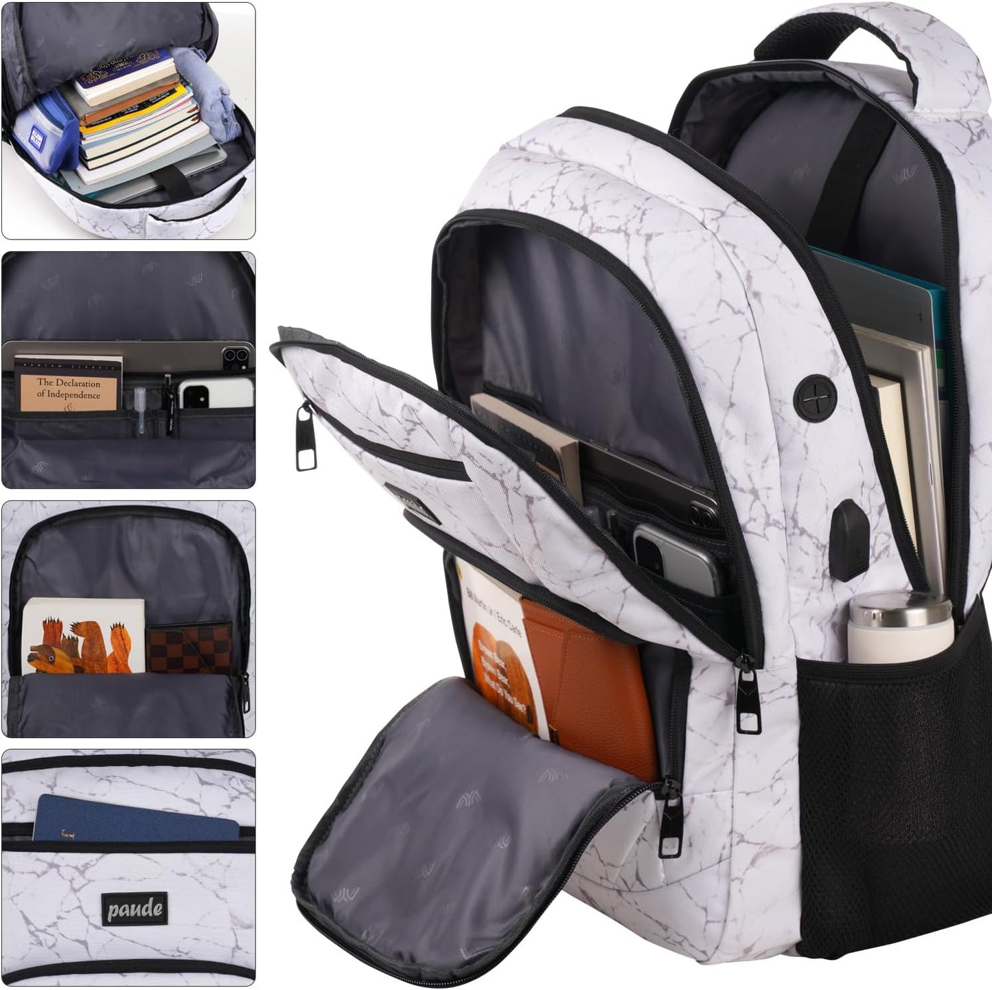 Paude Backpack for Men,College Backpack High School Bookbag for Teen Boys Laptop Bookbag with USB Port
