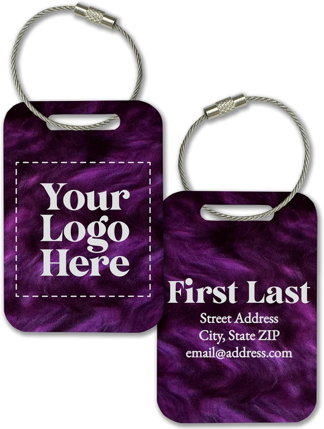Personalized Logo Name Tag for Luggage (3 or 6 Count Pack) | Custom Tag for Suitcase | Acrylic Name Tag for Travel | Choose Your Font & Color | Backpack ID Label (Logo, Purple Haze)