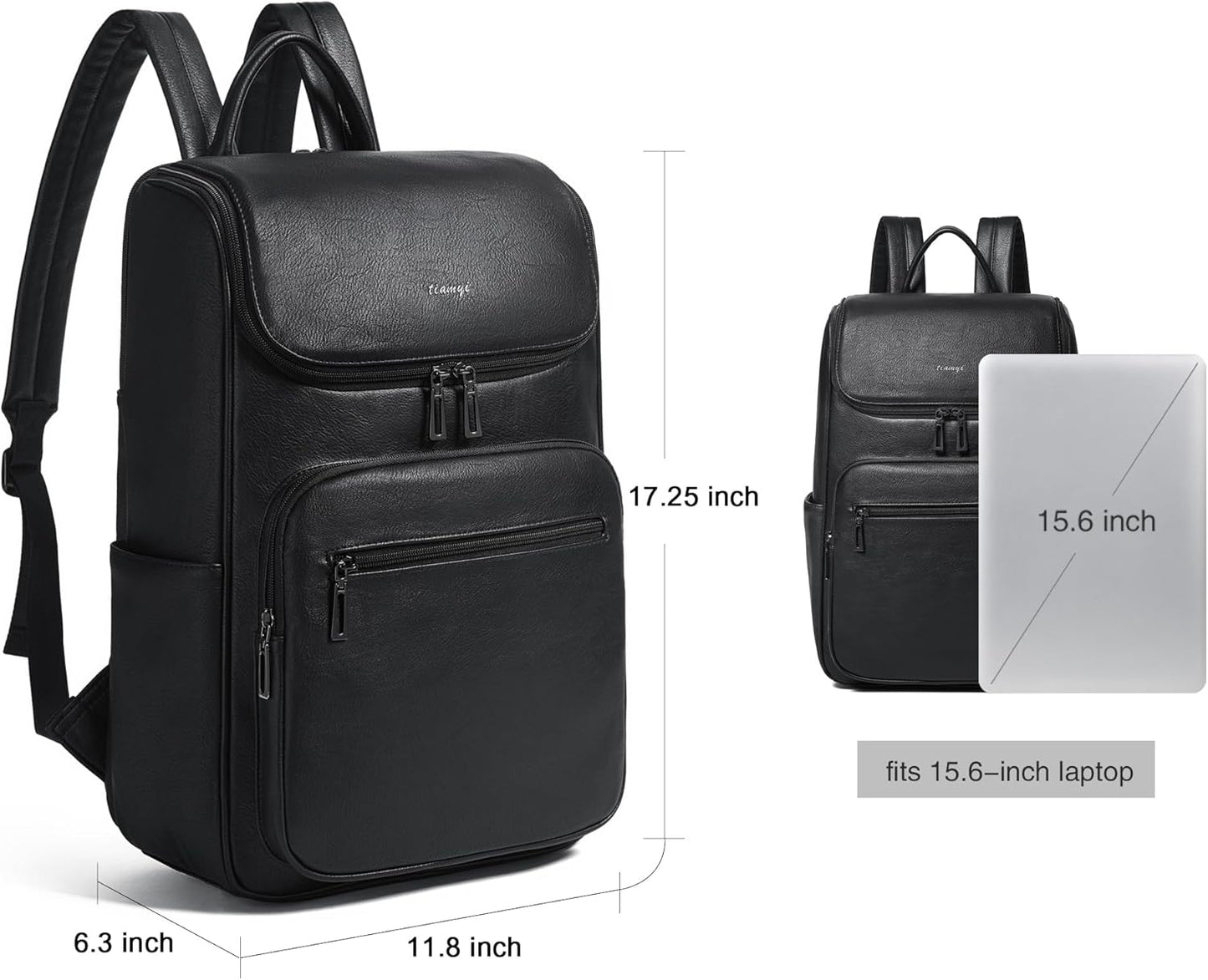 Computer Leather Backpack for Women Travel Back pack with 15.6 inch Laptop Compartment, Vintage Ladies Backpack, Black