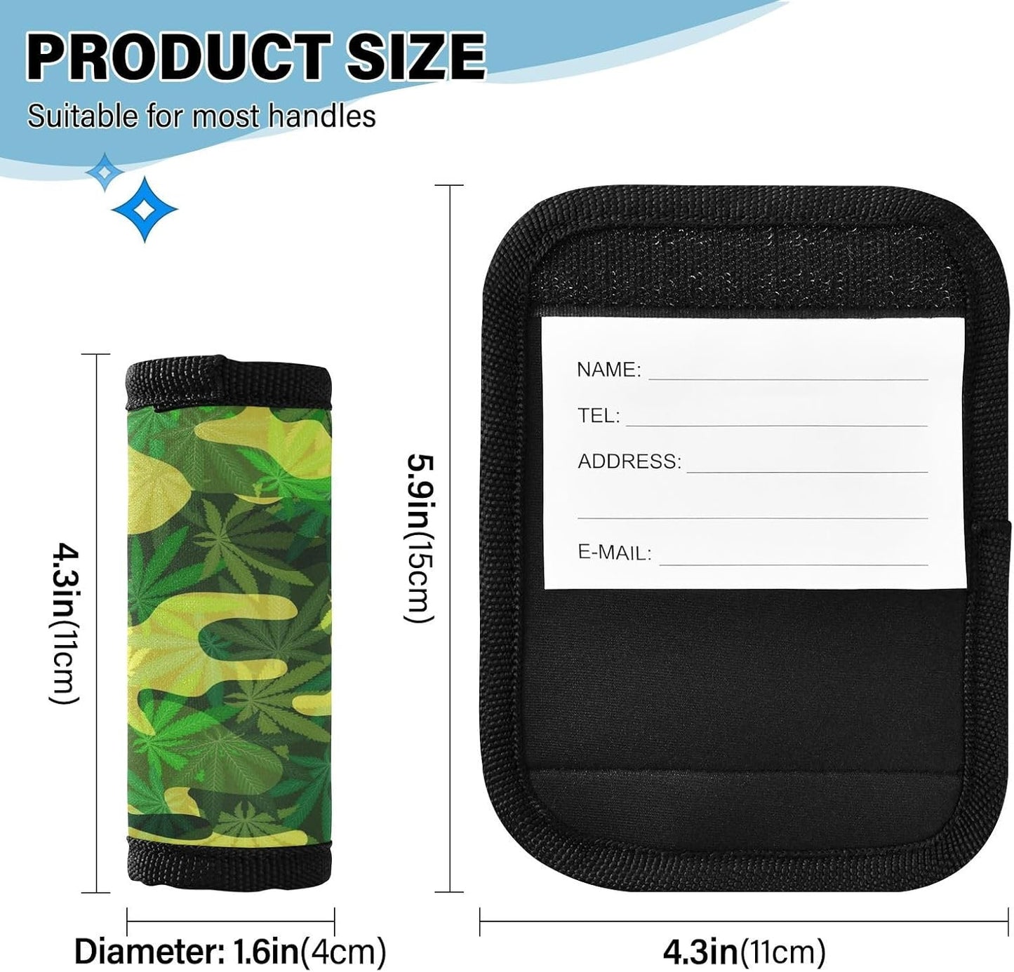 Camouflage Texture Green Tropical 4 Pack Luggage Handle Wraps Covers for Suitcase Identifiers Bag Tags Travel Accessories