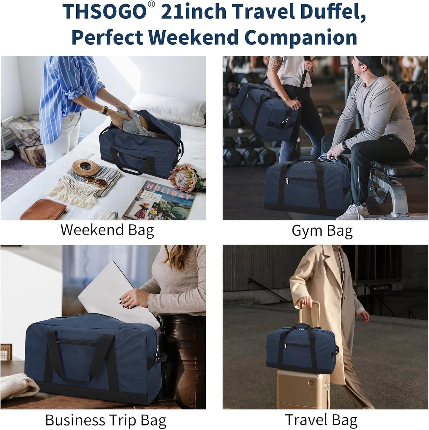 21 inch Gym Bag for Men - 40L Travel Duffel Bag Sport Duffle Bags for Weekend Overnight with Bottom Support (Navy Blue)