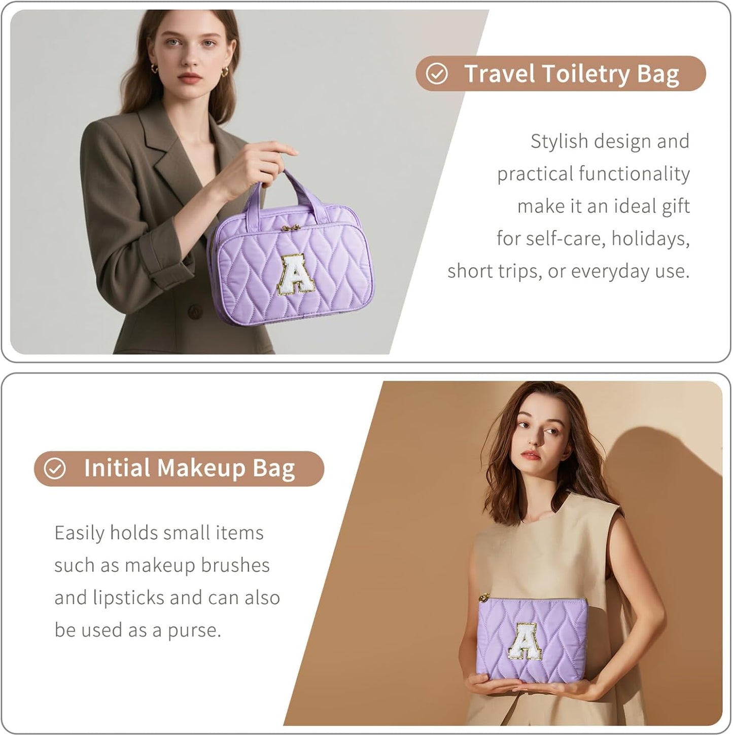 YOOLIFE Kids Toiletry Bag Initial Makeup Bag for Teen Girls - Birthday Gifts for 7 8 9 10 11 12 13