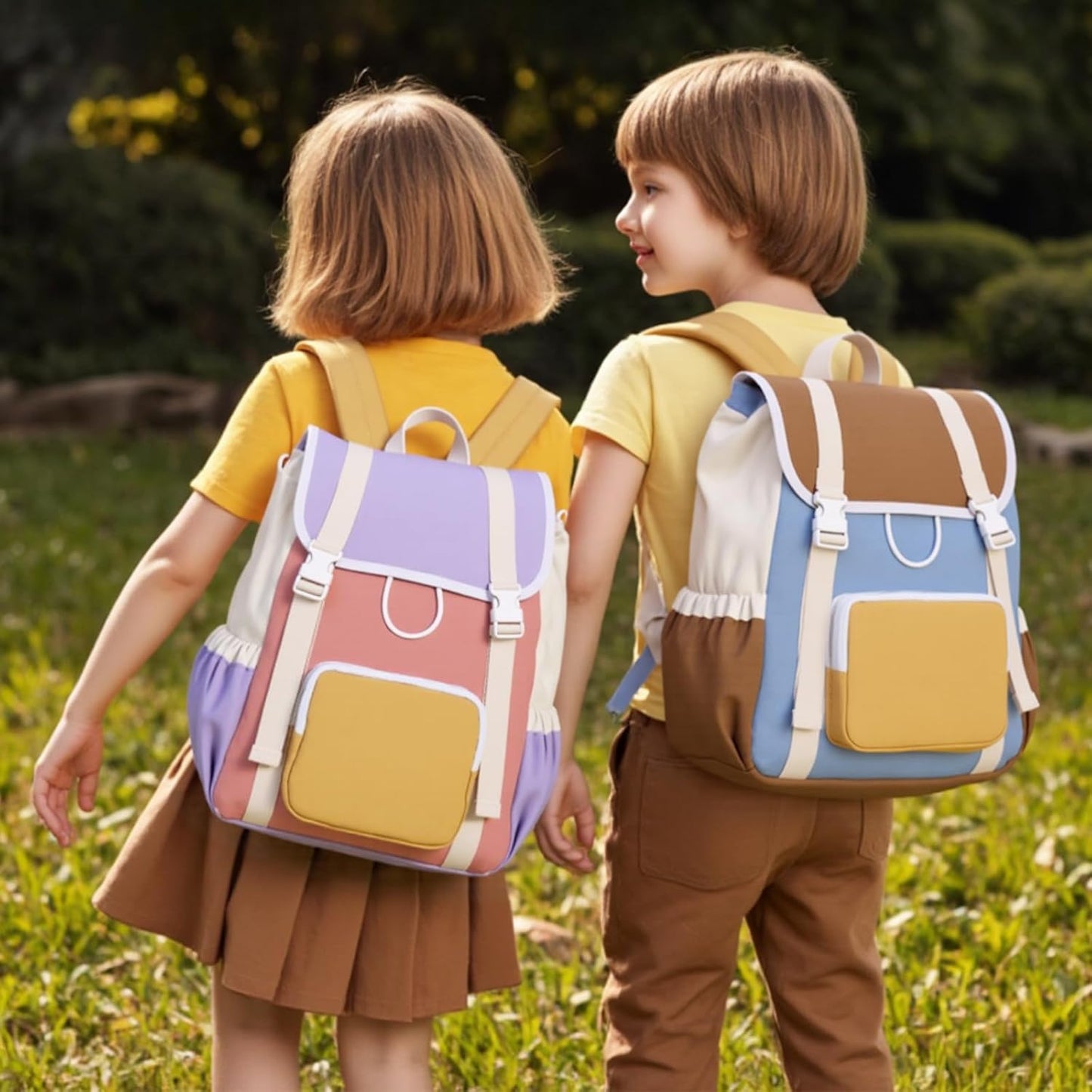 Girls Backpack Travel Backpack For School Kids Canvas Book Bag for Boys, Brown