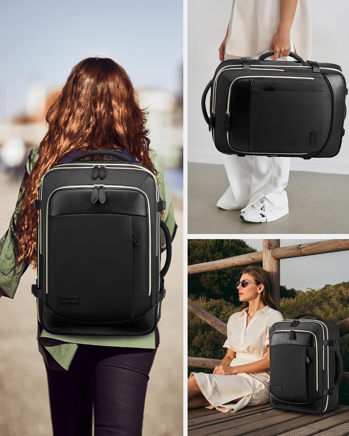 LOVEVOOK Rolling Backpack for Women, 50L Travel Backpack with Wheels, Carry on Luggage for Men, 17.3 Inch Wheeled Laptop Bag, Flight Approved Personal Item Suitcase