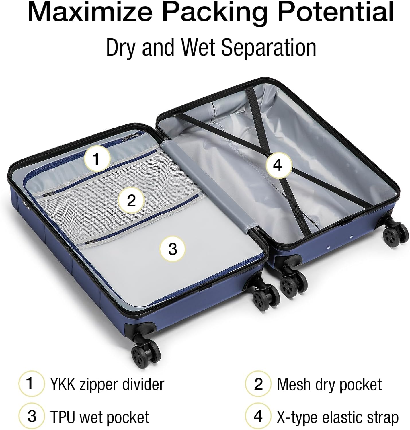 KYME Luggage Sets 2 Piece Hardshell 20"/24" Suitcases with Spinner Wheels Hardside Suitcase Set with TSA Lock Lightweight Travel Luggage Set with Cup Holder for Women Men Navy