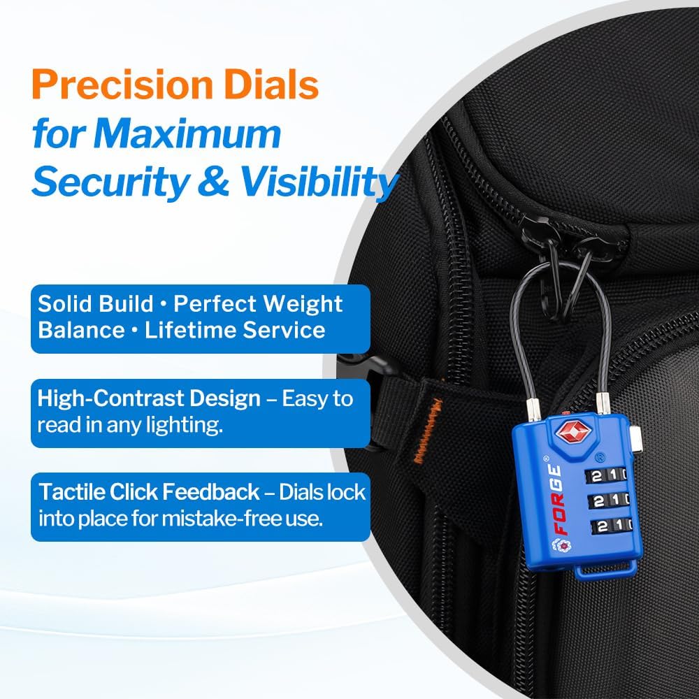 Bright Colors, TSA Approved Luggage Locks 4 Pack, Re-settable Combination with Alloy Body, Blue 4 Locks.
