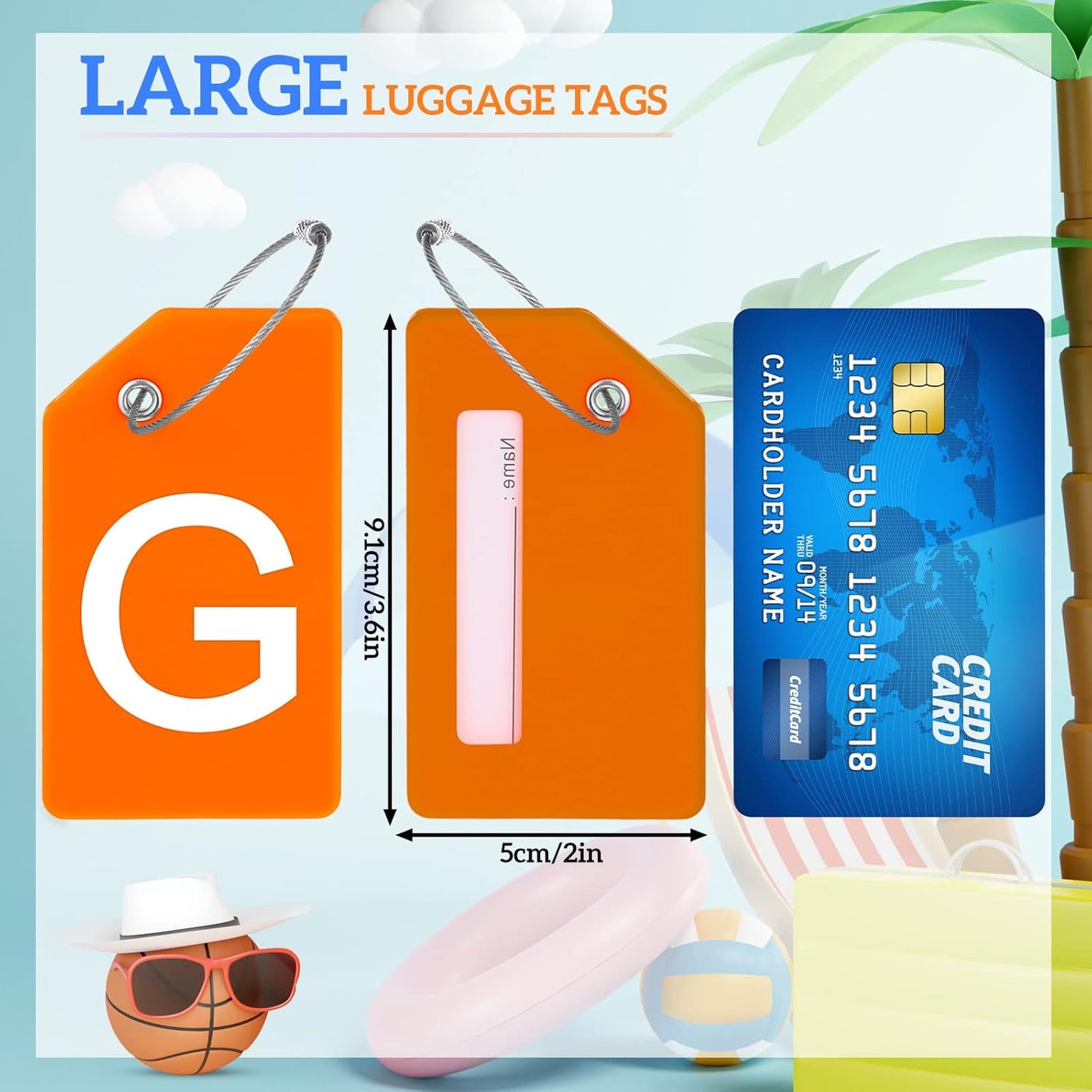 8 Pcs Initial Letter A-Z Luggage Tags Silicone Suitcase Instrument Tag with Name Card and Stainless Steel Loop(Letter G,Orange)
