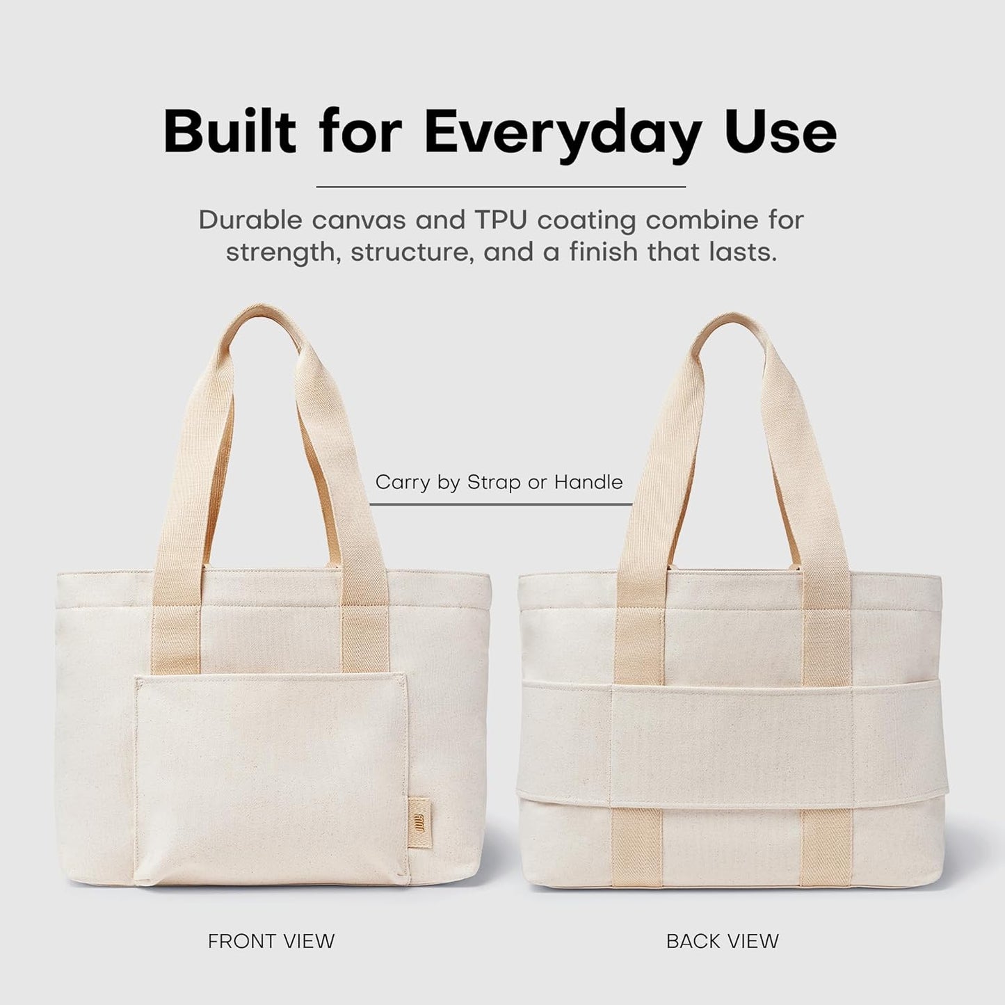Everyday Large Tote Bag for Women with Laptop Sleeve, Pass-Through Band, Luggage Sleeve, Drink Bottle Holder, Simple Modern Tote Bag for Travel, Work, Commute & Daily Use - 22L - Natural