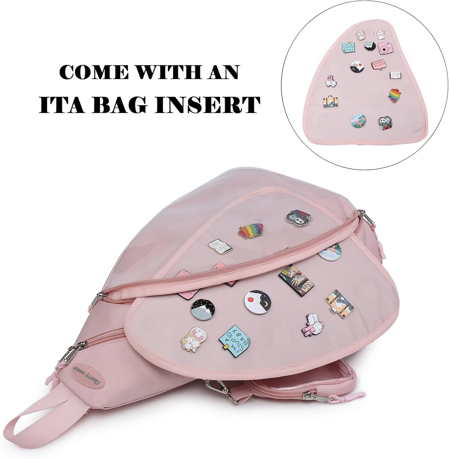 Oxford Ita Bag Kawaii Pin Display Chest Pack Single Shoulder Bag Sport Backpack Hiking Daypack, Medium