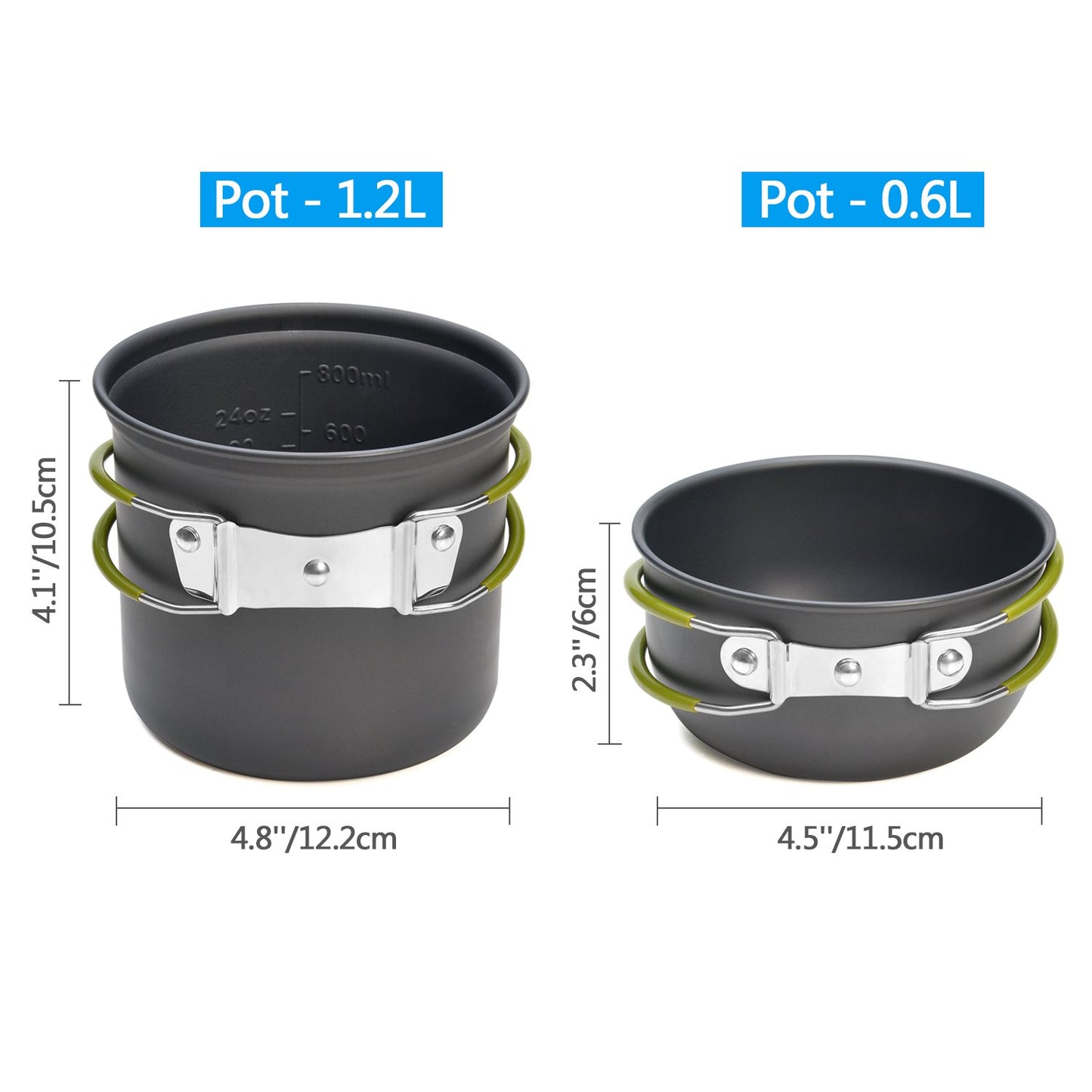Odoland Camping Cookware Stove Set with 1.2L/0.6L Pot and Protable Stove