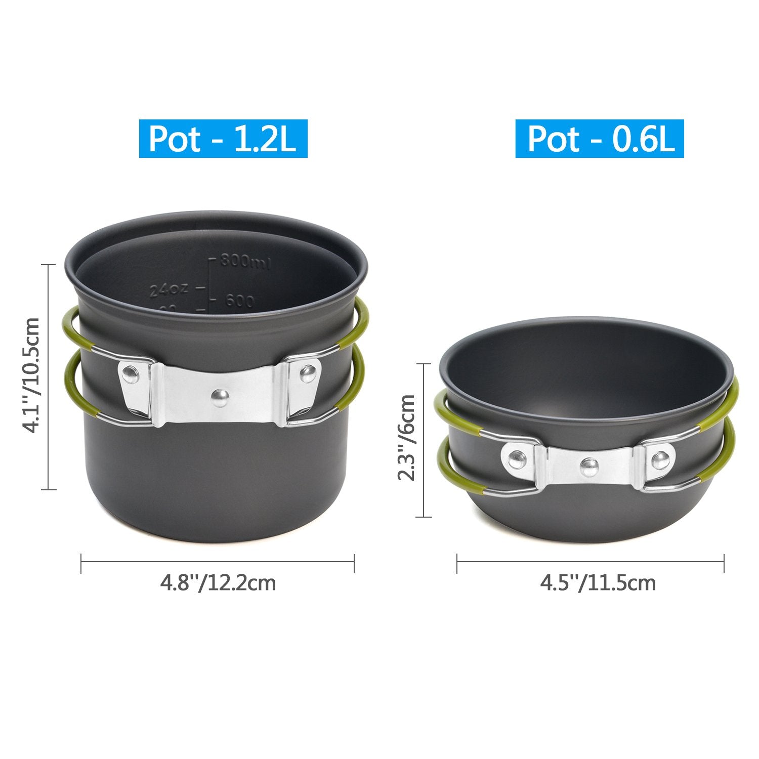 Odoland Camping Cookware Stove Set with 1.2L/0.6L Pot and Protable Stove