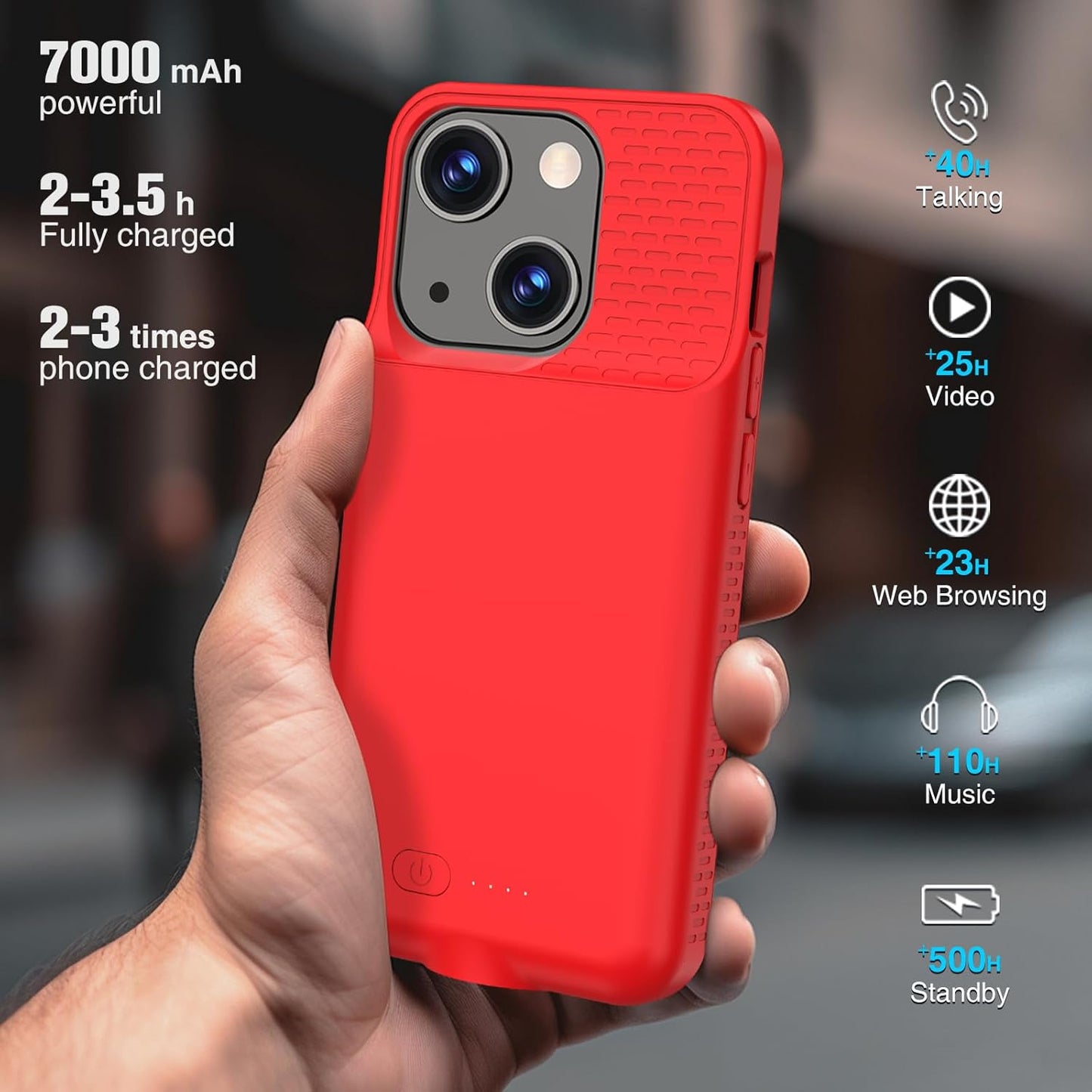 GIN FOXI Battery Case for iPhone 15/15 Pro, 15W Fast Charging Case Charger Ultra-Slim Lightweight 7000mAh Rechargeable Battery Anti-Fall Premium TPU Anti-Slip Charging Case for iPhone 15&15 Pro Red