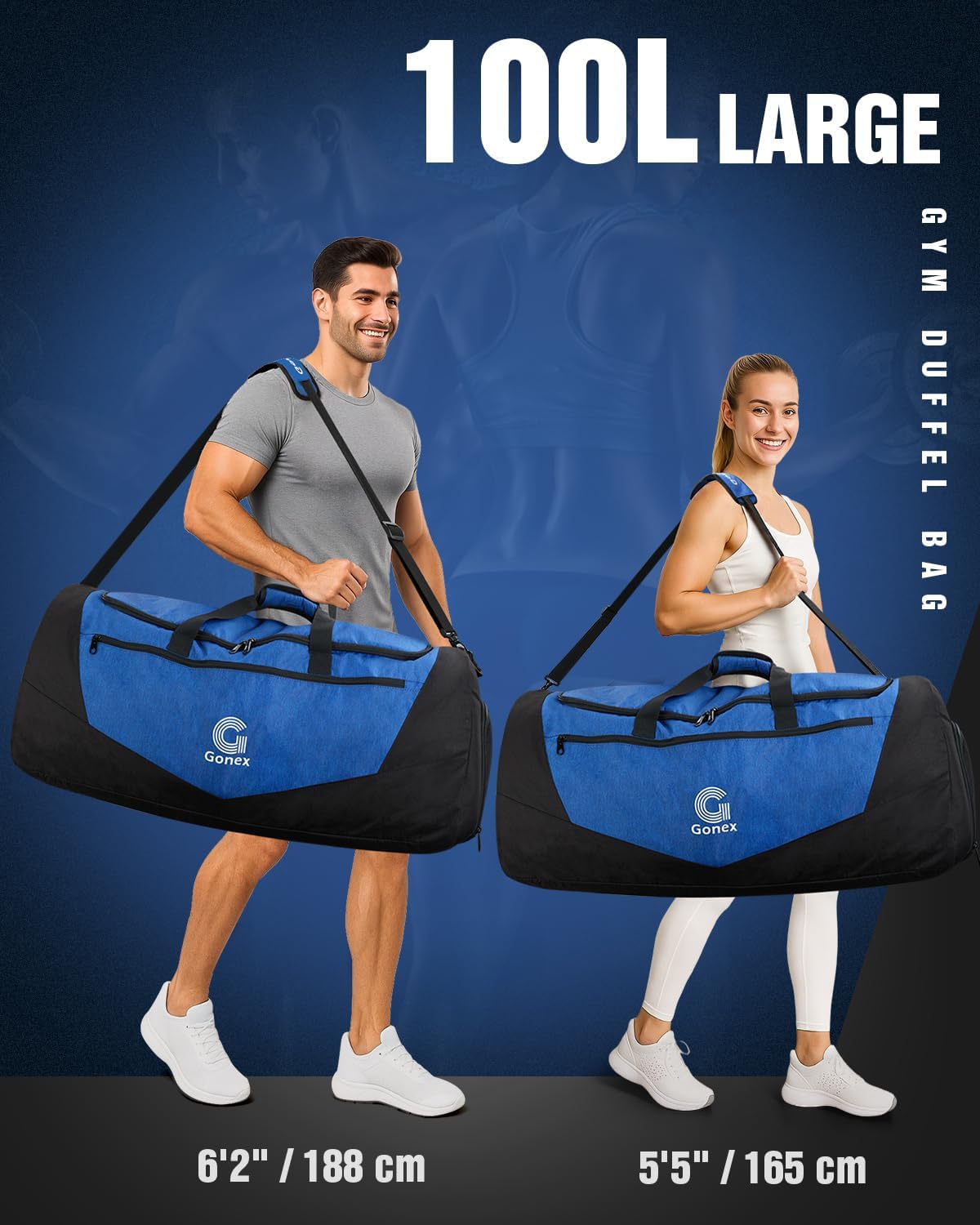 Gonex Gym Duffel Bag with Shoe Compartment Wet Pocket, Large Capacity Sports Duffle Bag for Men