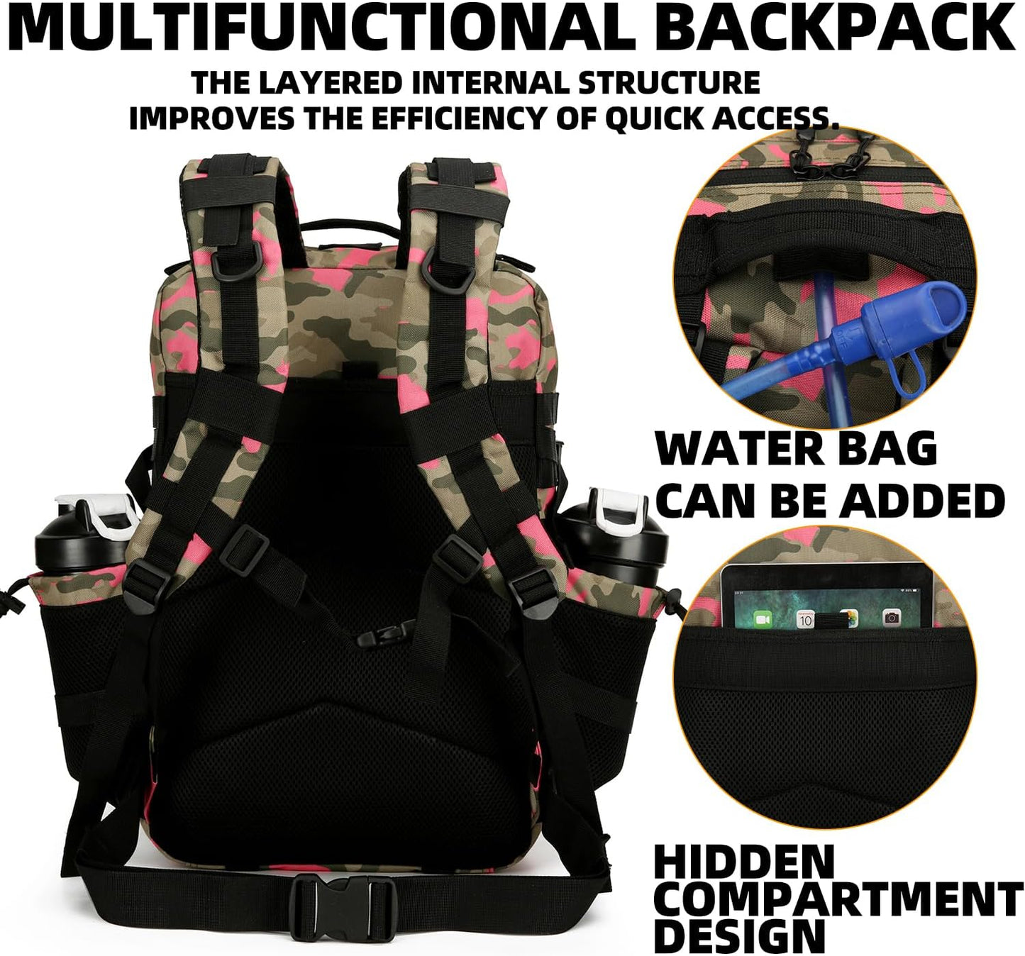 25L Tactical Backpack for Men and Women Military Backpack Army Assault Pack Molle Backpack Small Bug Out Bag Travel Rucksack Daypack (Pink Camo)