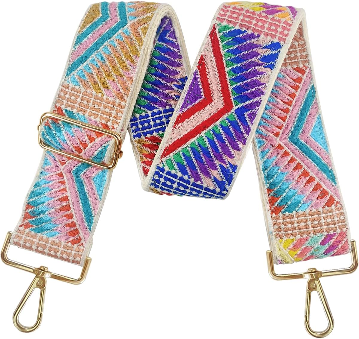 Embroidery Flower Purse Strap Replacement Crossbody 2 Inch Wide with Letter S Keychain for Women's Handbags