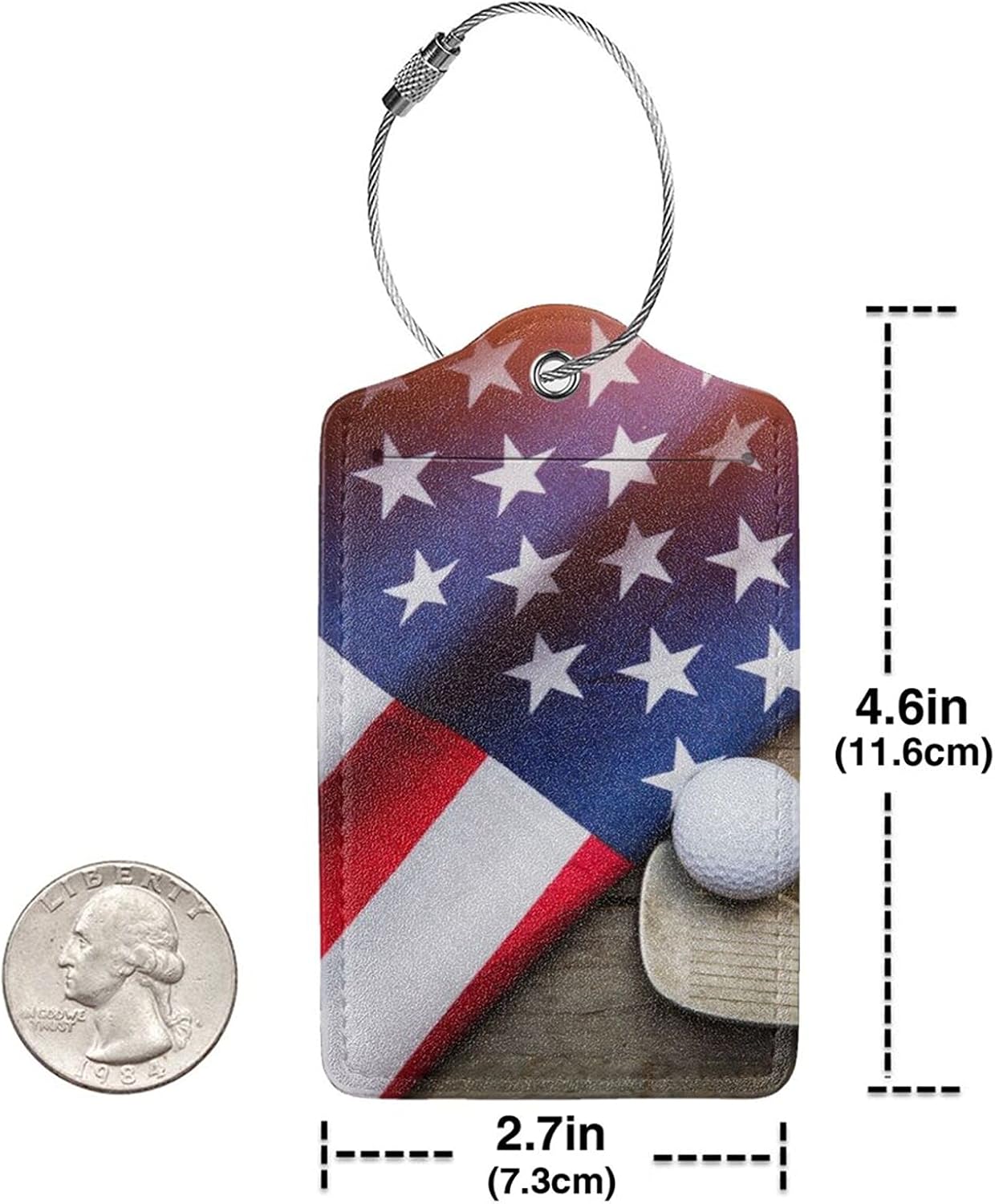 American Flag Golf 2 Pcs Luggage Tags, Privacy Cover ID Label with Stainless Steel Loop and Address Card for Suitcases & Travel Bags