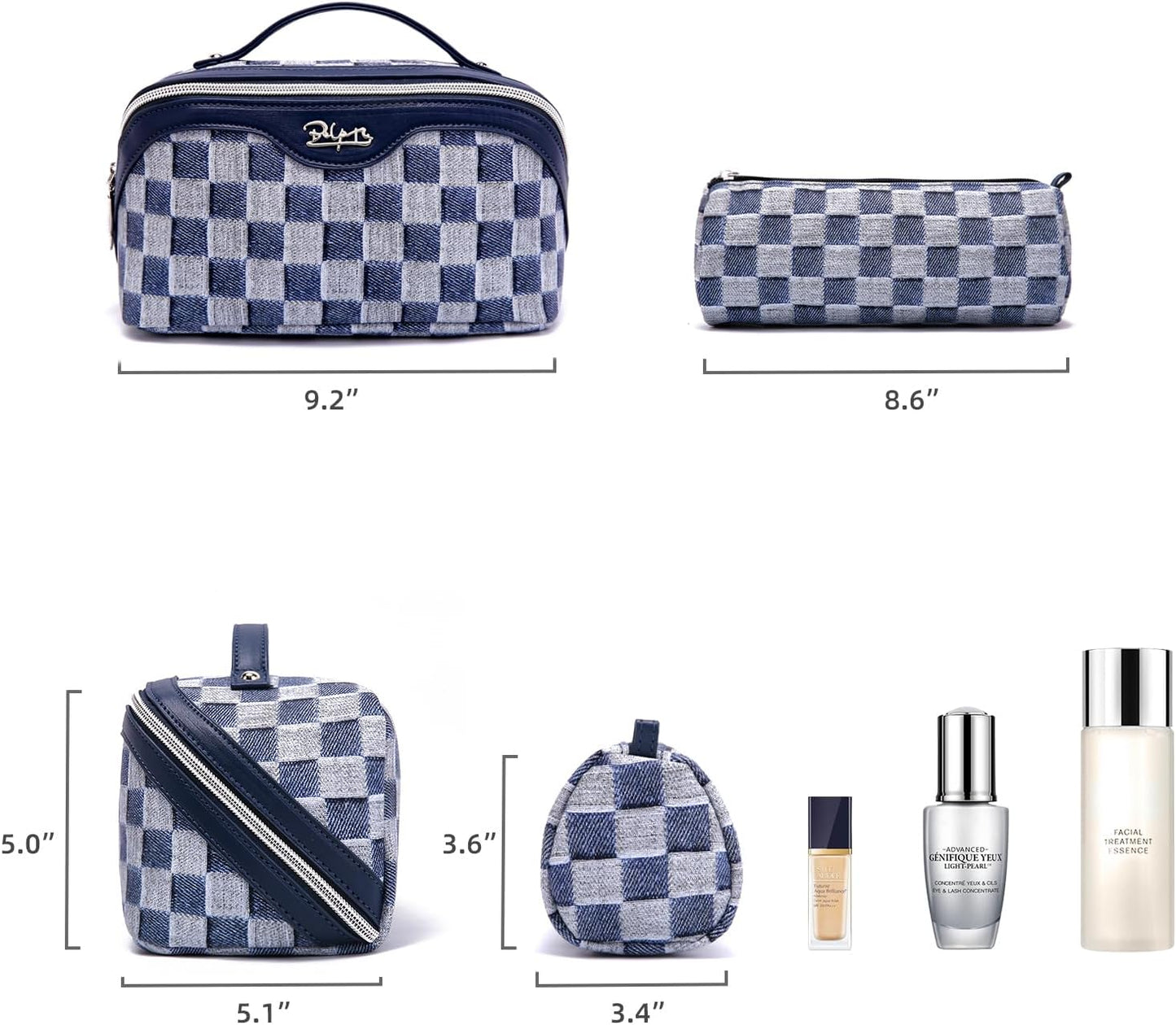 BOYATU Travel Makeup Bag for Women: Large Cosmetic Bag Set of 3 - PU Leather Make up Bag with