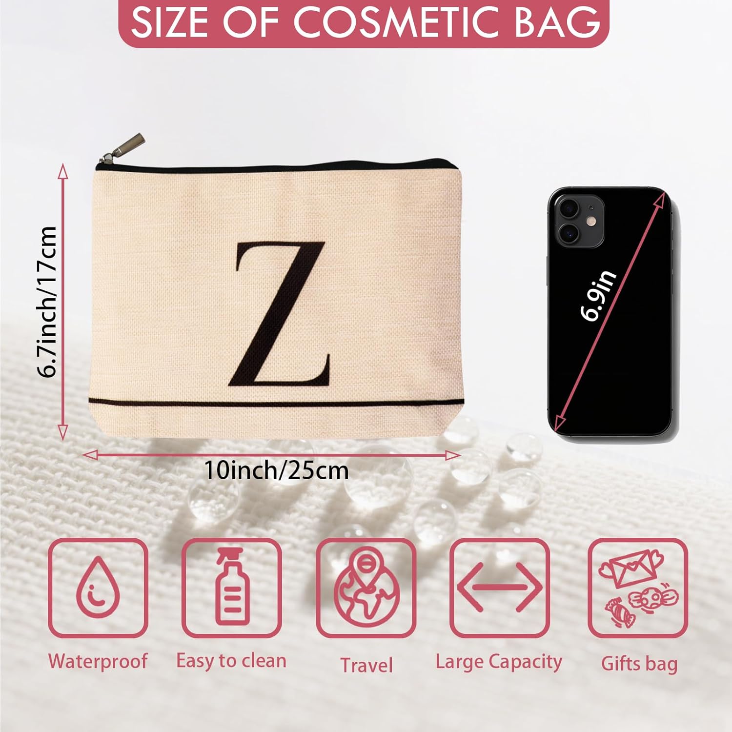 Letter A-Z Initial Personalized Makeup Bags, Birthday Gifts for Women, Monogrammed Gifts for Women