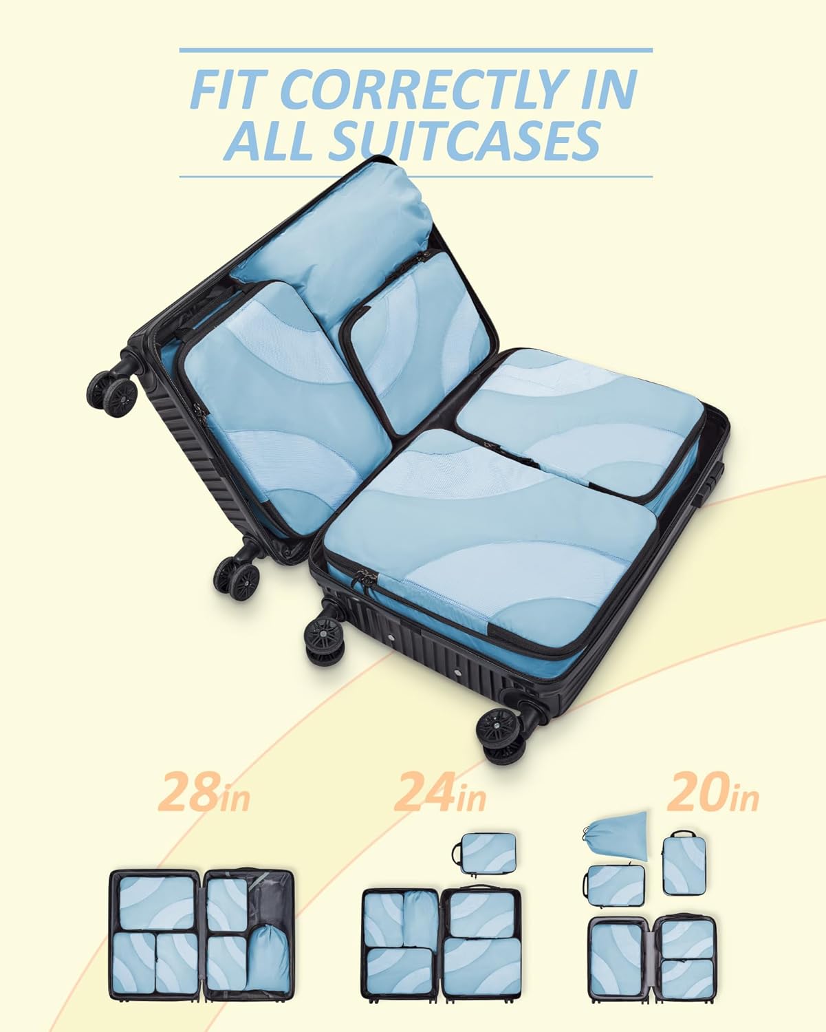 BAGSMART Compression Packing Cubes, 6 Set/4 Set/2 Set Travel Packing Cubes for Carry on Suitcases