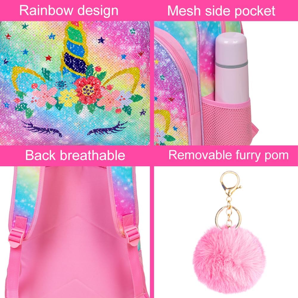 WZLVO Kids Backpack for Girls,Prechool Elementary Kindergarten School Bookbag and Lunch Box