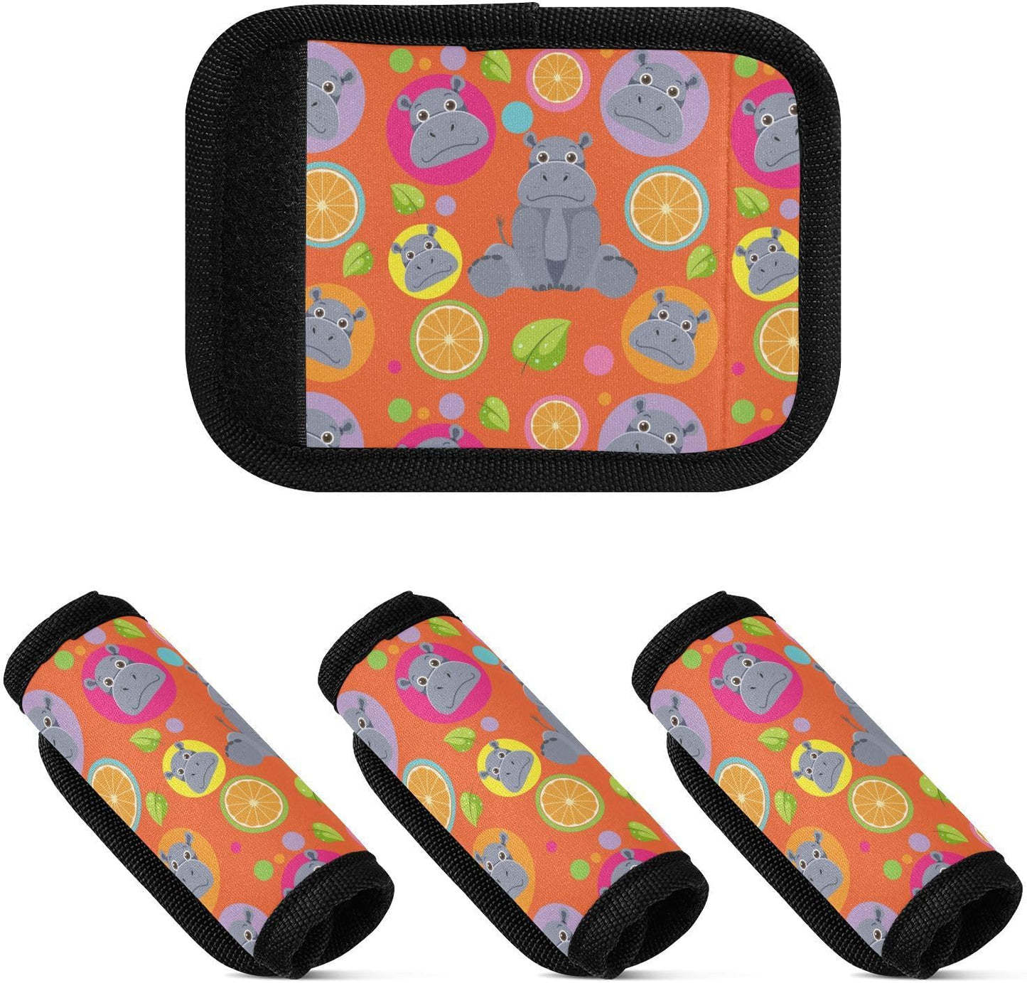 Cute Hippopotamus and Citrus Slice Red 2 Pack Luggage Handle Wraps Covers for Suitcase Identifiers Bag Tags Travel Accessories