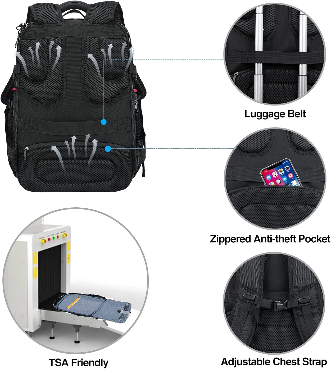 KROSER Travel Laptop Backpack 17.3 Inch XL Computer Backpack with Hard Shell Saferoom RFID Pockets Water-Repellent Business College Daypack Stylish Bag for Men/Women-Black Red
