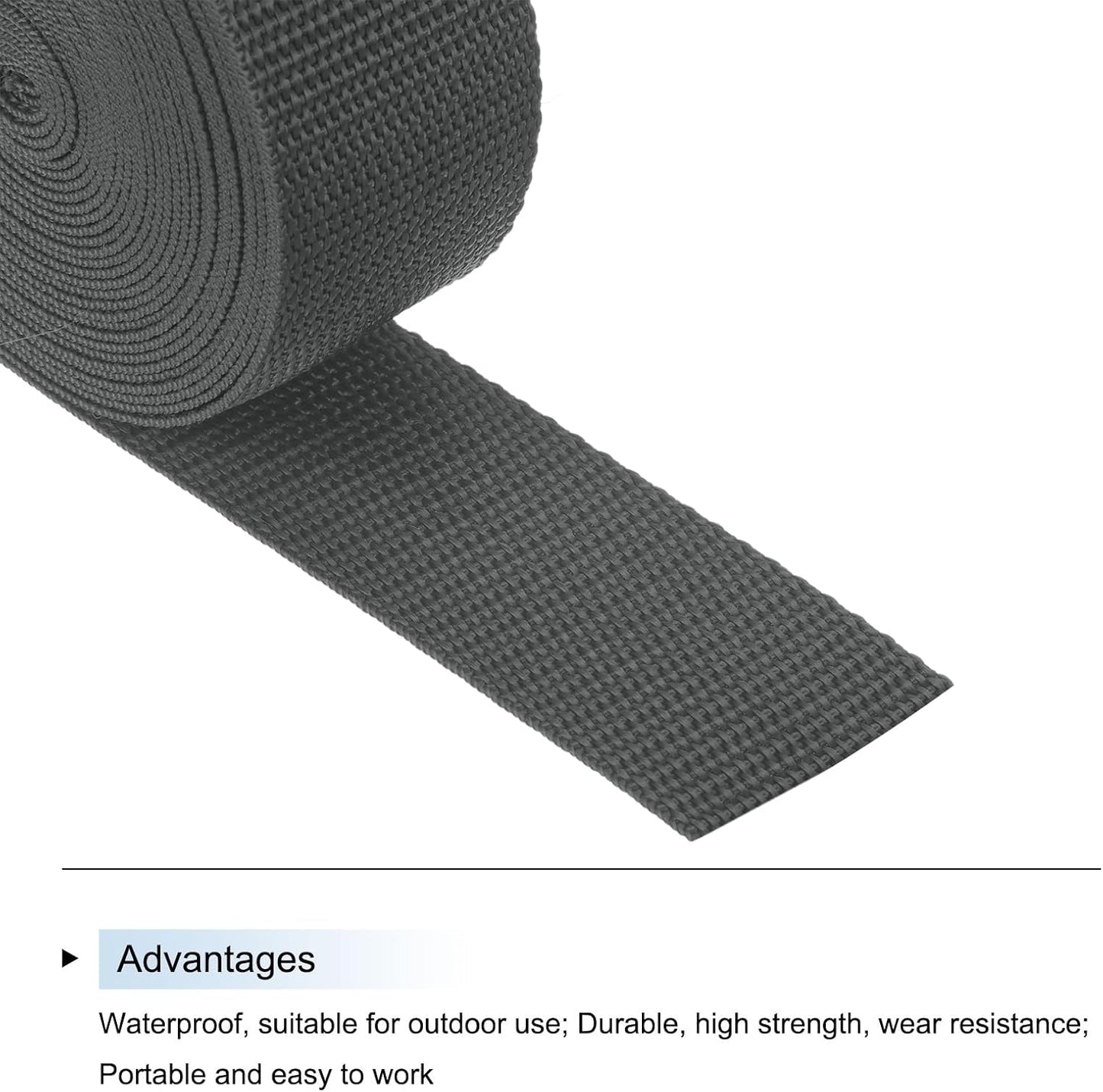 MECCANIXITY Lightweight Polypropylene Webbing Strap 1 1/2" 5 Yard Backpack Strapping Band Dark Grey for Outdoor Luggage Cargo Straps