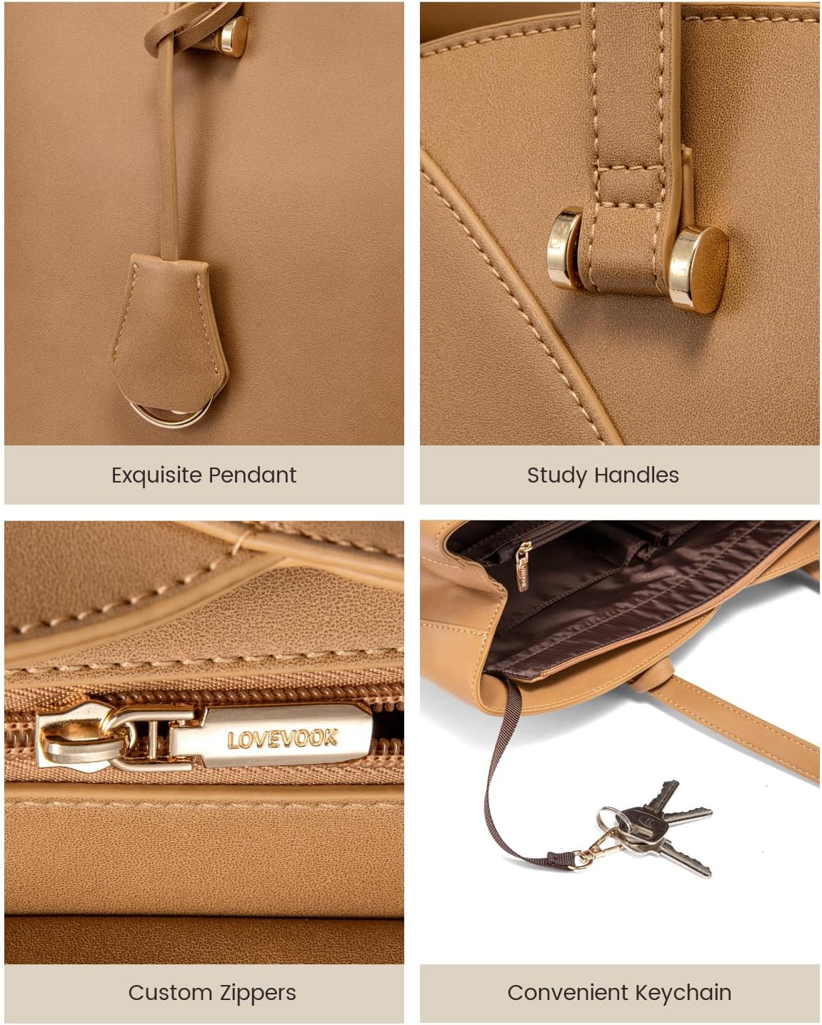 LOVEVOOK Laptop Tote Bag for Women 17.3 Inch, Teacher Work Tote Bags Laptop Bag, Leather Computer Bag Large Purses Handbag Professional Briefcase, Camel