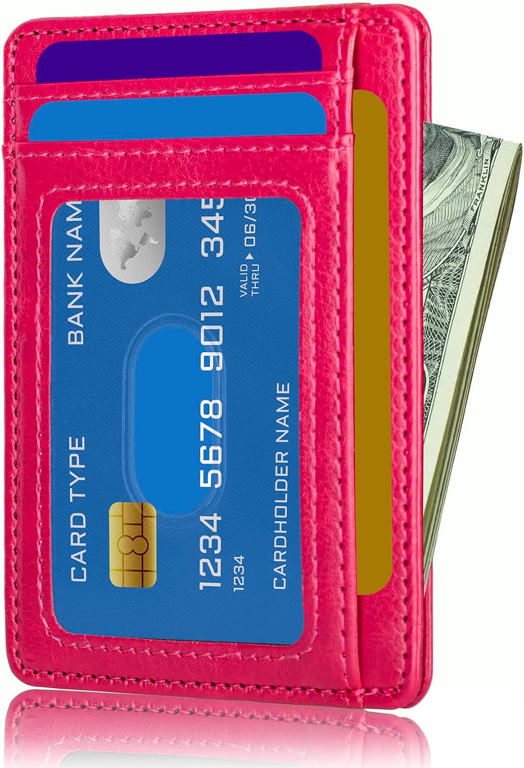 TOURSUIT Travel Minimalist Slim Front Pocket Wallet for Men Women, RFID Blocking Credit Card Holder Case (Rose Red)