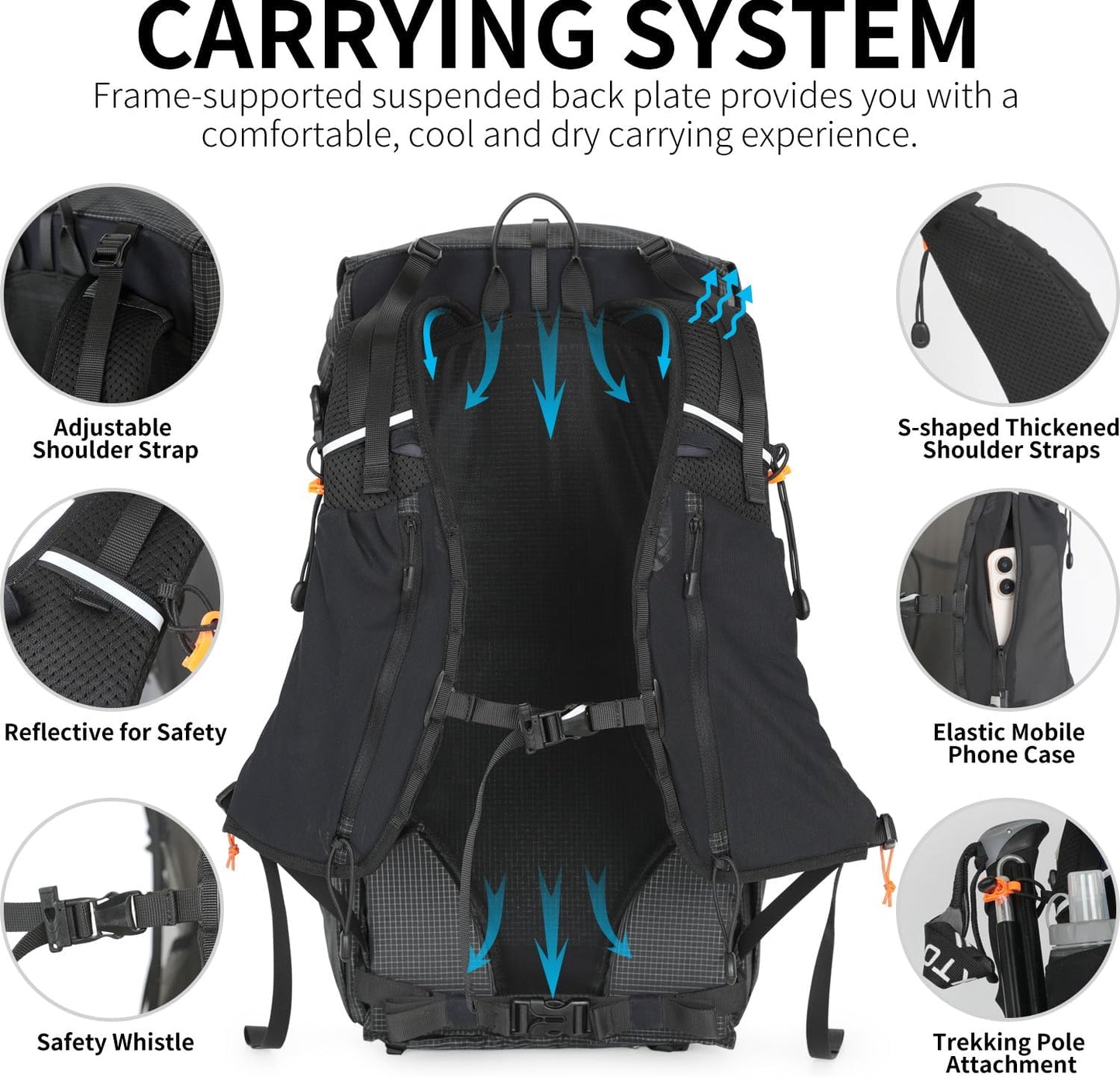Hiking Backpack for Men and Women, 30L Waterproof Camping Backpack with 3L Water Bladder and Rain Cover, Lightweight Outdoor Sport Travel Daypack Rucksack for Climbing Cycling (Black)