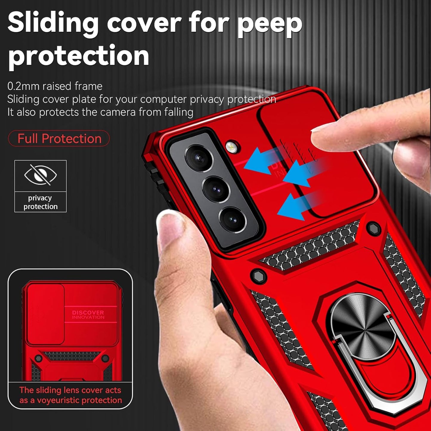 for Samsung S21 FE Case with Screen Protector: [Military Grade 20ft. Drop Tested] Ring Shockproof Protective Phone Case for -Samsung Galaxy S21 FE (Red)