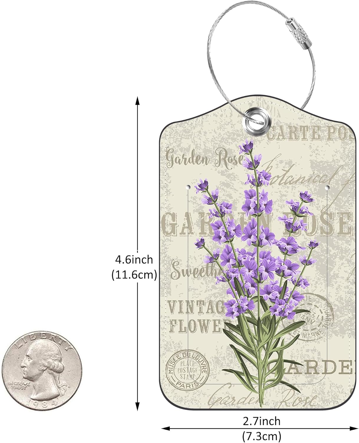 2 Pack PU Leather Luggage Tag for Suitcase Purple Lavender Suitcase Tags with Privacy Name ID Label and Stainless Steel Loop for Travel Bag