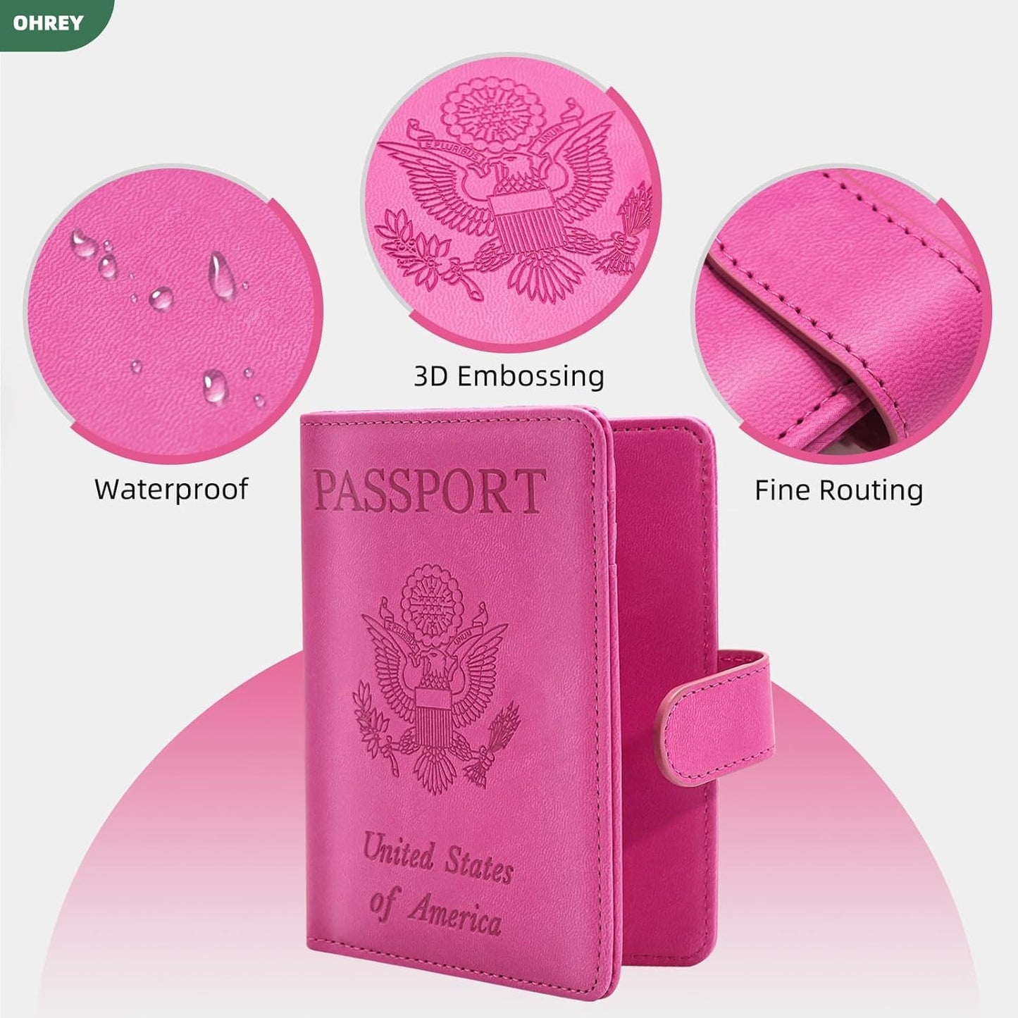 Passport Holder for Travel Family with Slot for AirTag & Luggage Tag Cover, – RFID Blocking Passport Wallet for Women & Girl | PU Leather Passport Cover Case with Money Pocket – Pink