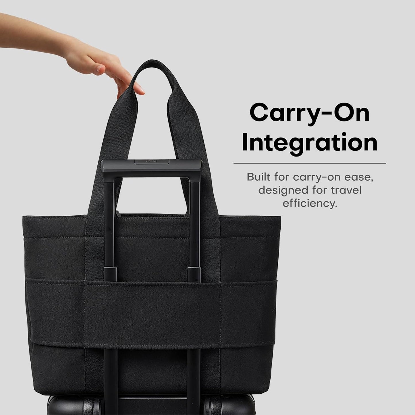 Everyday Large Tote Bag for Women with Laptop Sleeve, Pass-Through Band, Luggage Sleeve, Drink Bottle Holder, Simple Modern Tote Bag for Travel, Work, Commute & Daily Use - 22L - Black
