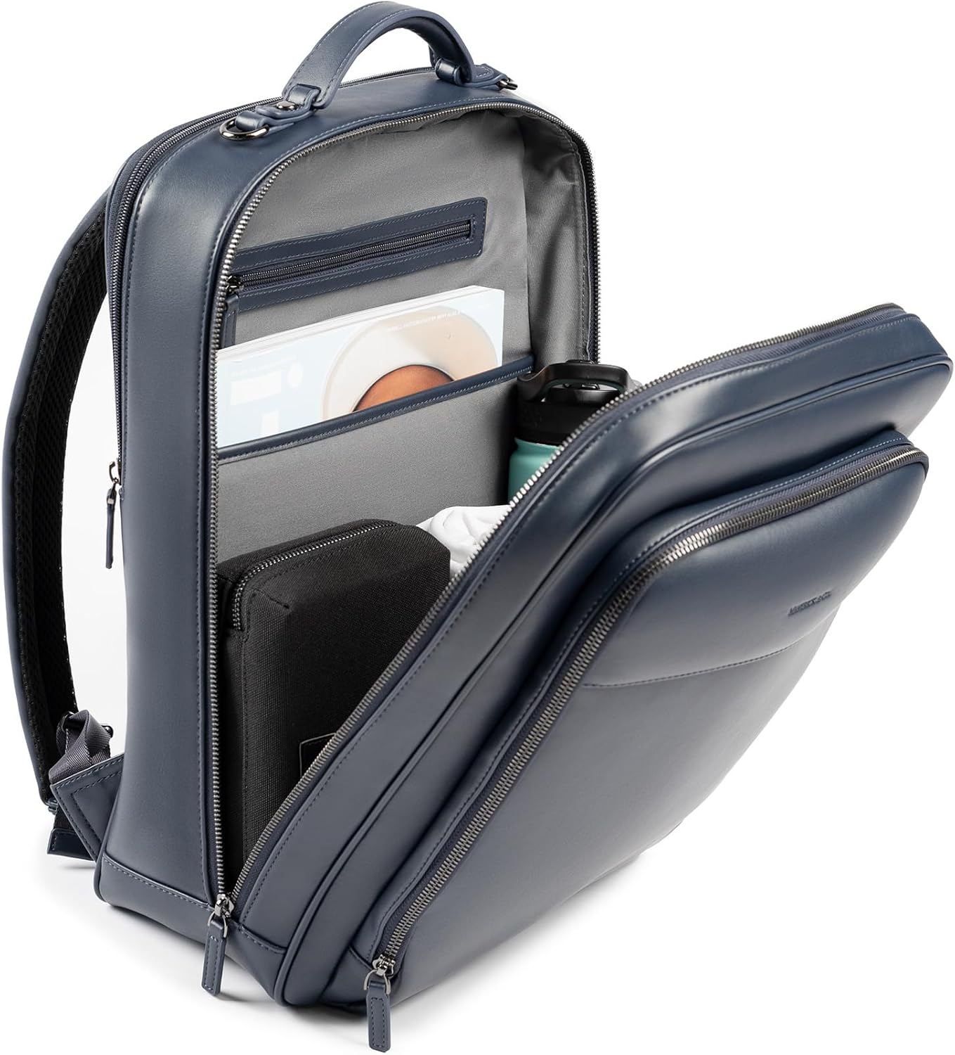 Maverick & Co. Windsor Men’s Leather Laptop Backpack – Work, Travel, Tech, Business, Nylon, Stylish College Daypack (Navy)