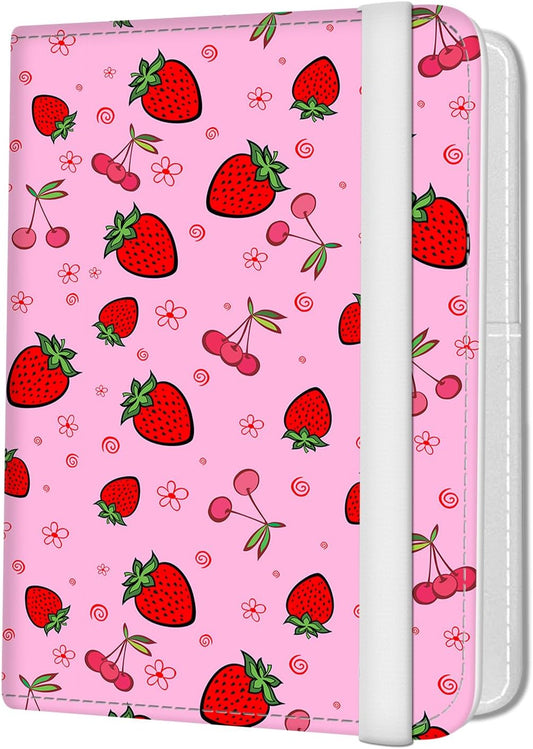Passport Holder for Travel Essentials, Leather RFID Blocking Passport Wallet Cover Case, Cute Passport Book Holders for Women and Men Cute Pink Strawberry