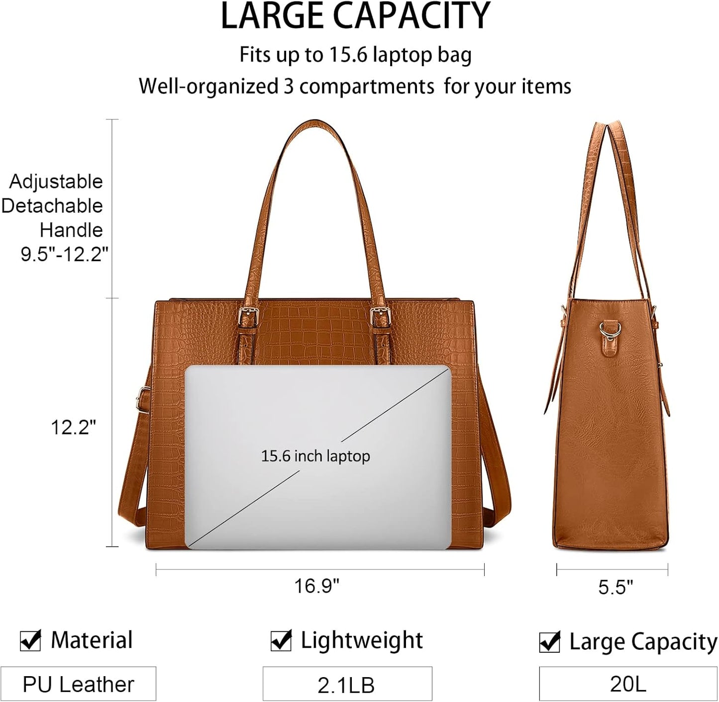 Laptop Bag for Women 15.6 Inch Laptop Tote Bag Leather Classy Computer Briefcase for Work