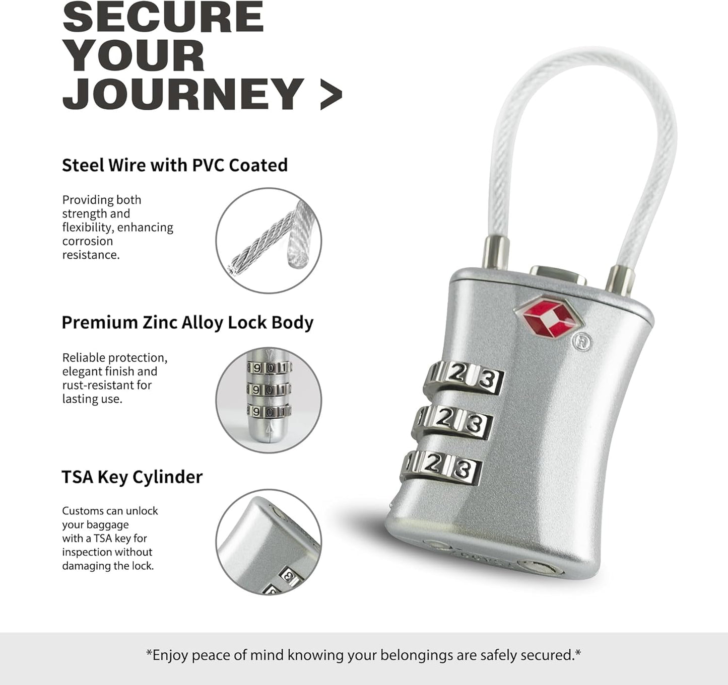 Suitcase Locks TSA Approved, Small Padlock Combination, TSA Locks for Luggage, Combo Travel Padlock with Code for Backpack, Gym Locker, Ammo Can, Gun Case, Bag Zipper, Box (Black+Silver)